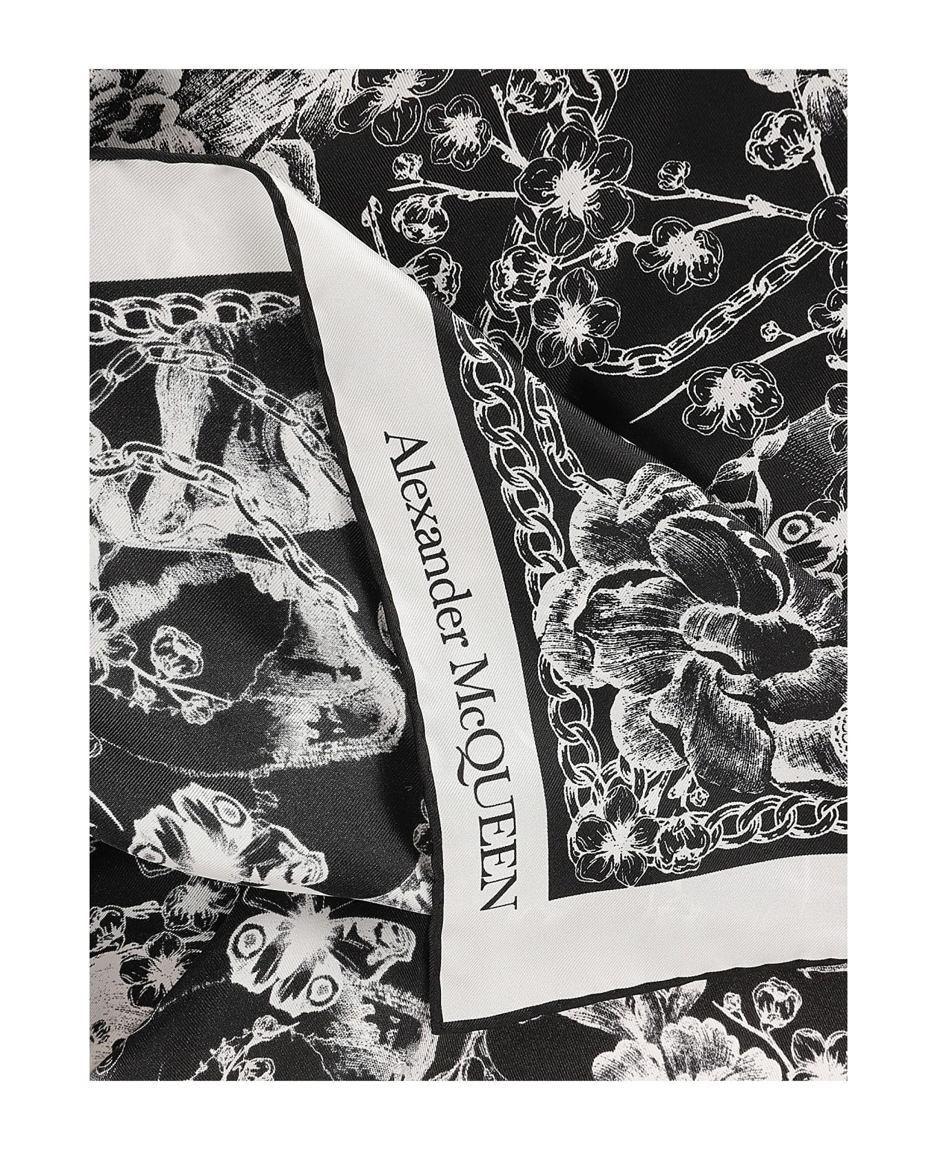 Alexander McQueen Blossom Skull Scarf - Black/Ivory