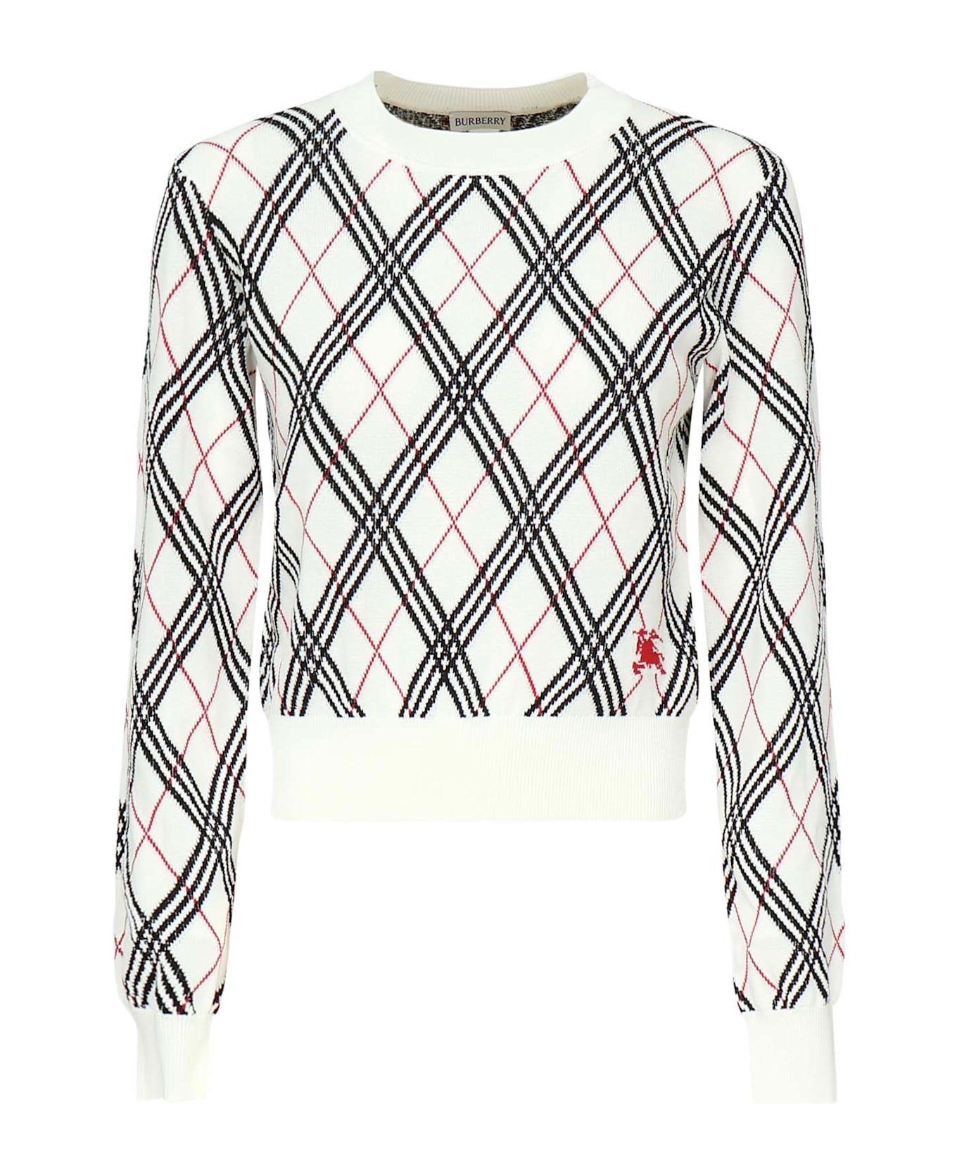 Burberry Argyle Cropped Sweaterb - White