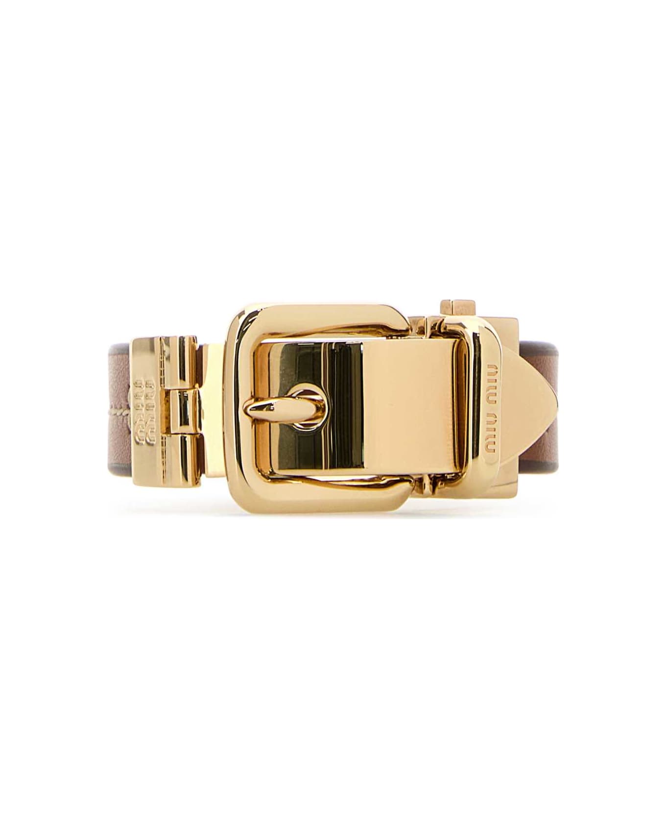 Miu Miu T Wo-tone Metal And Leather Bracelet - COGNAC