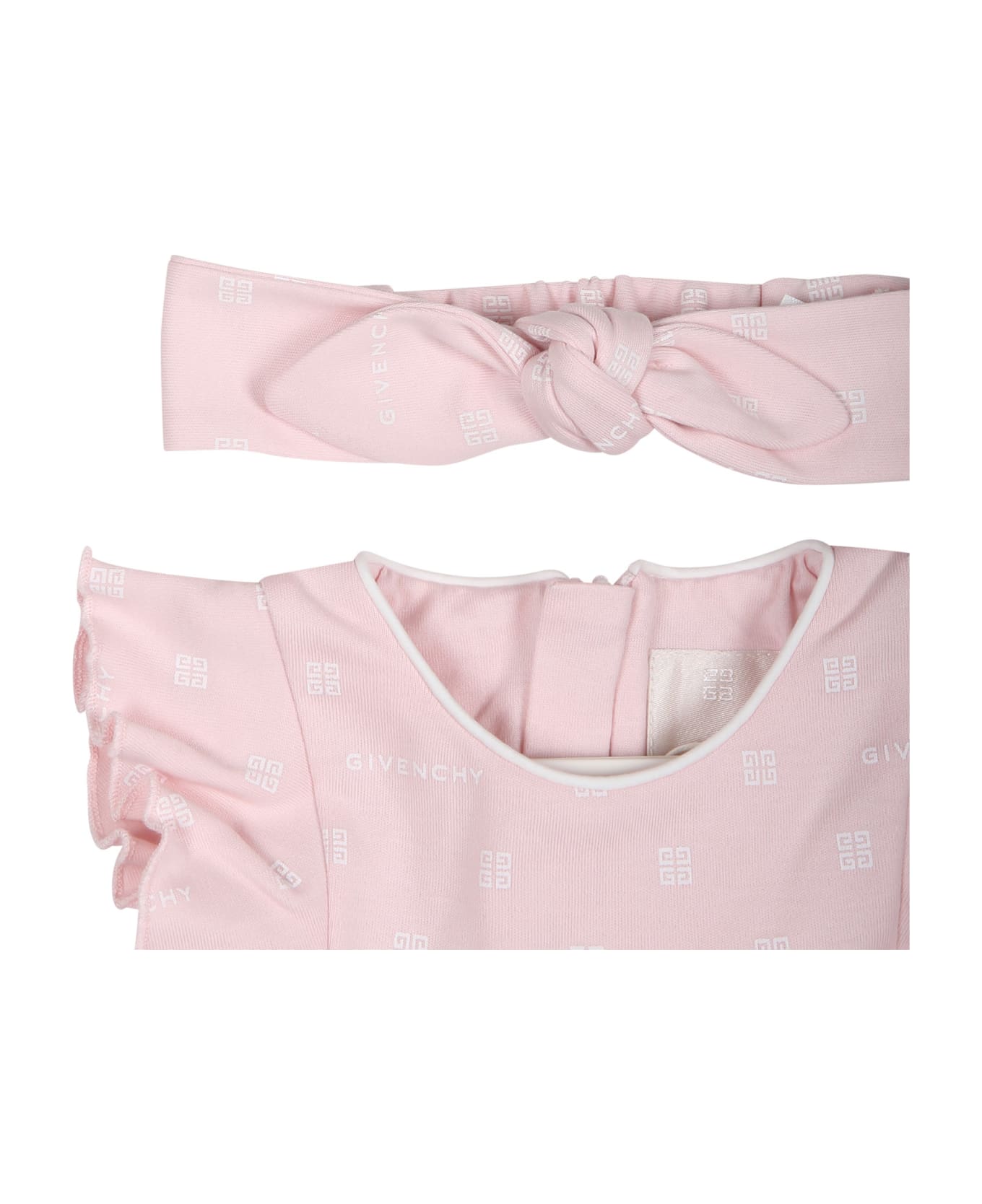 Givenchy Pink Set For Baby Girl With All-over 4g - Marshmallow ボディスーツ＆セットアップ