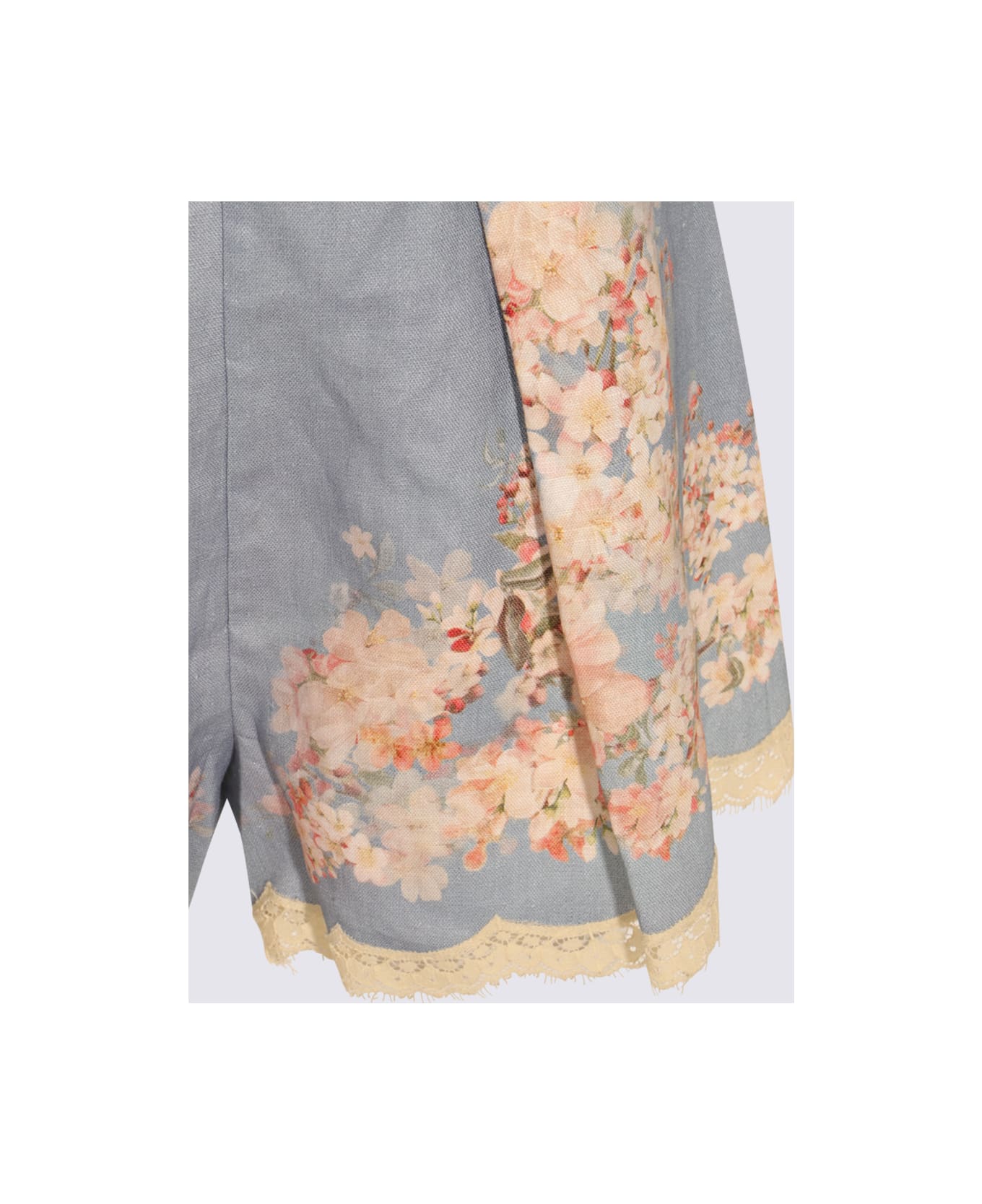 Zimmermann Light Blue Linen Shorts - TEAL BLUE BOTANICAL FLORAL