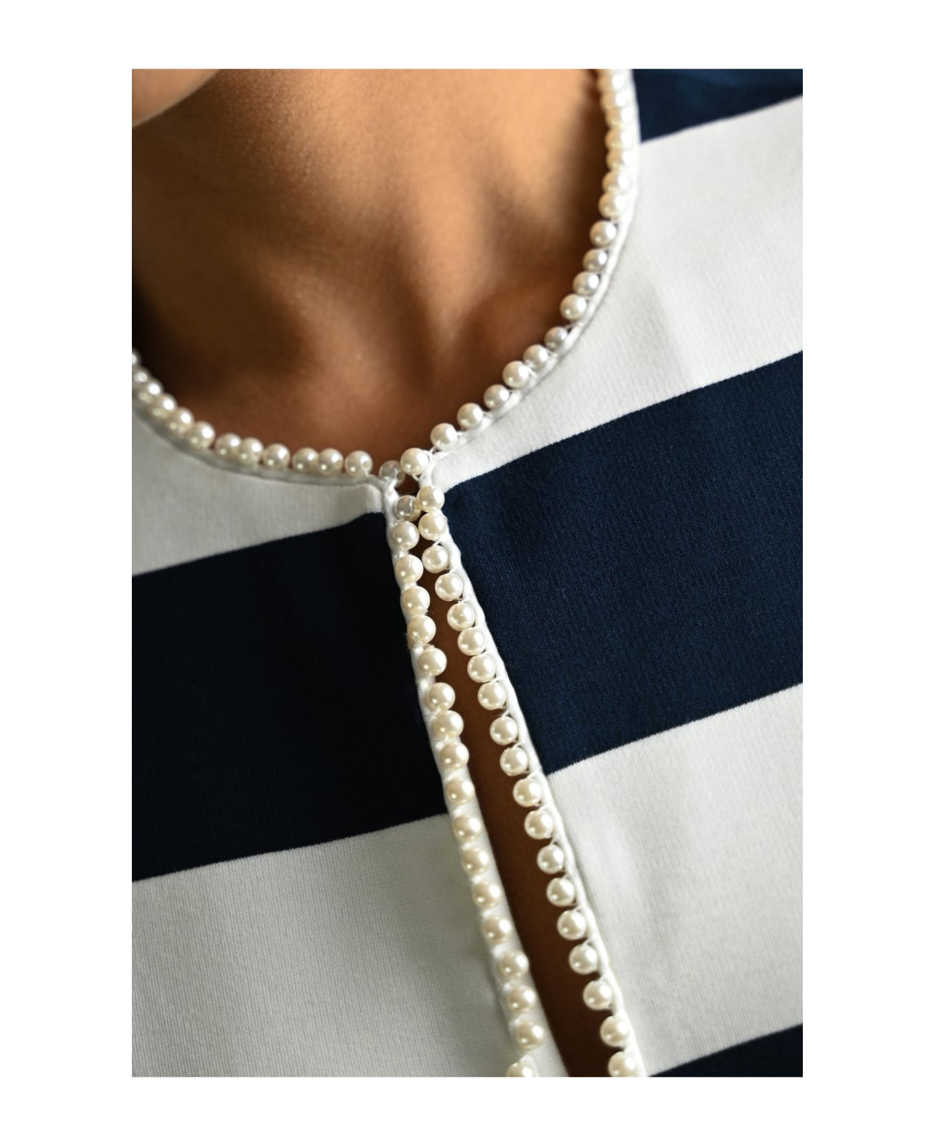 TwinSet Striped Jacket With Pearls - Blue