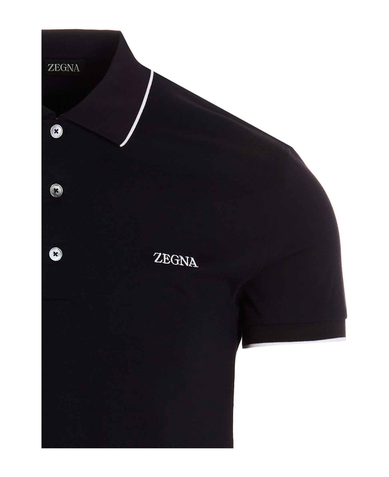 Zegna Logo Embroidery Polo Shirt - Blue