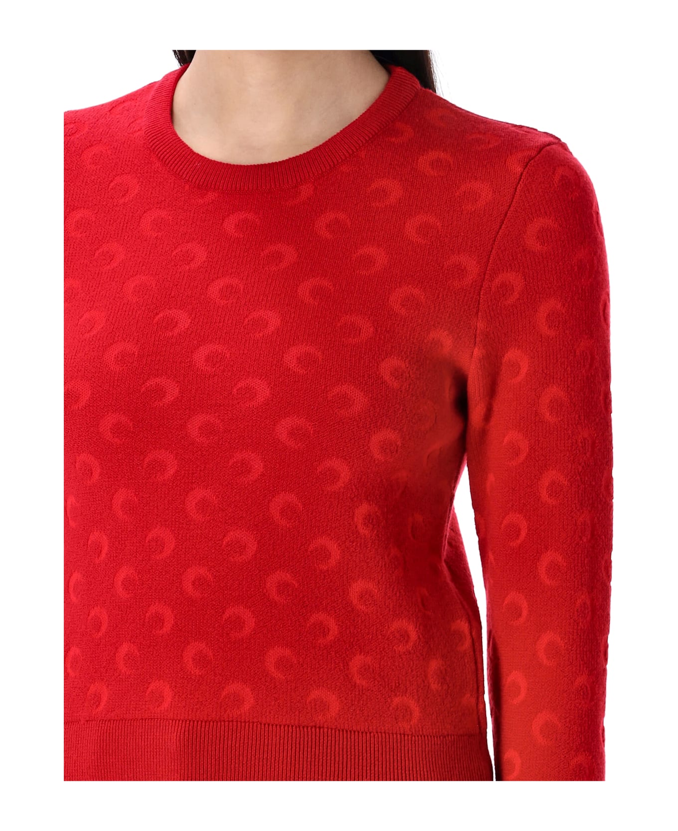 Marine Serre Moon Jacquard Knit Fitted Sweater - RED