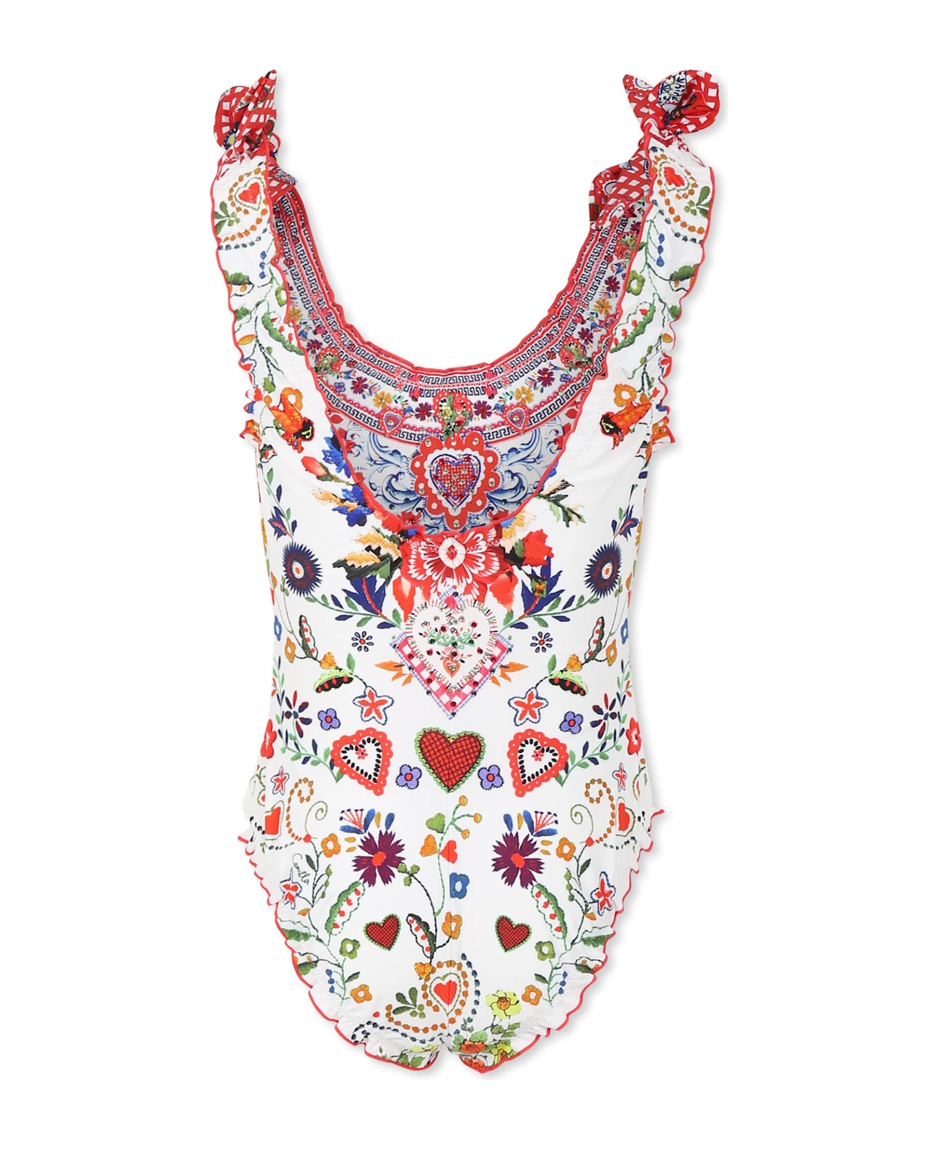 Camilla White Swimsuit For Girl With Floral Print - White