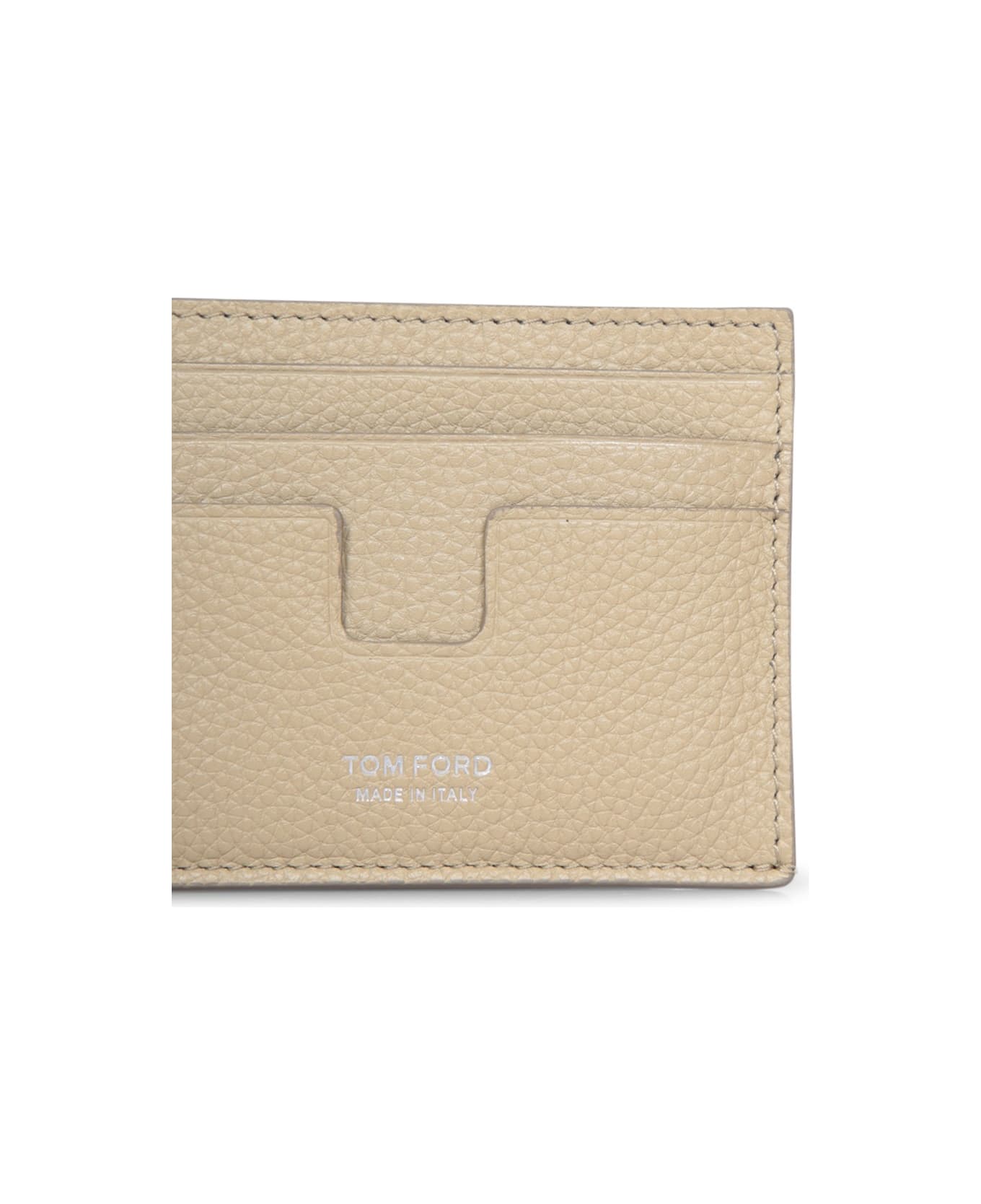 Tom Ford Leather Beige Card Holder - Beige
