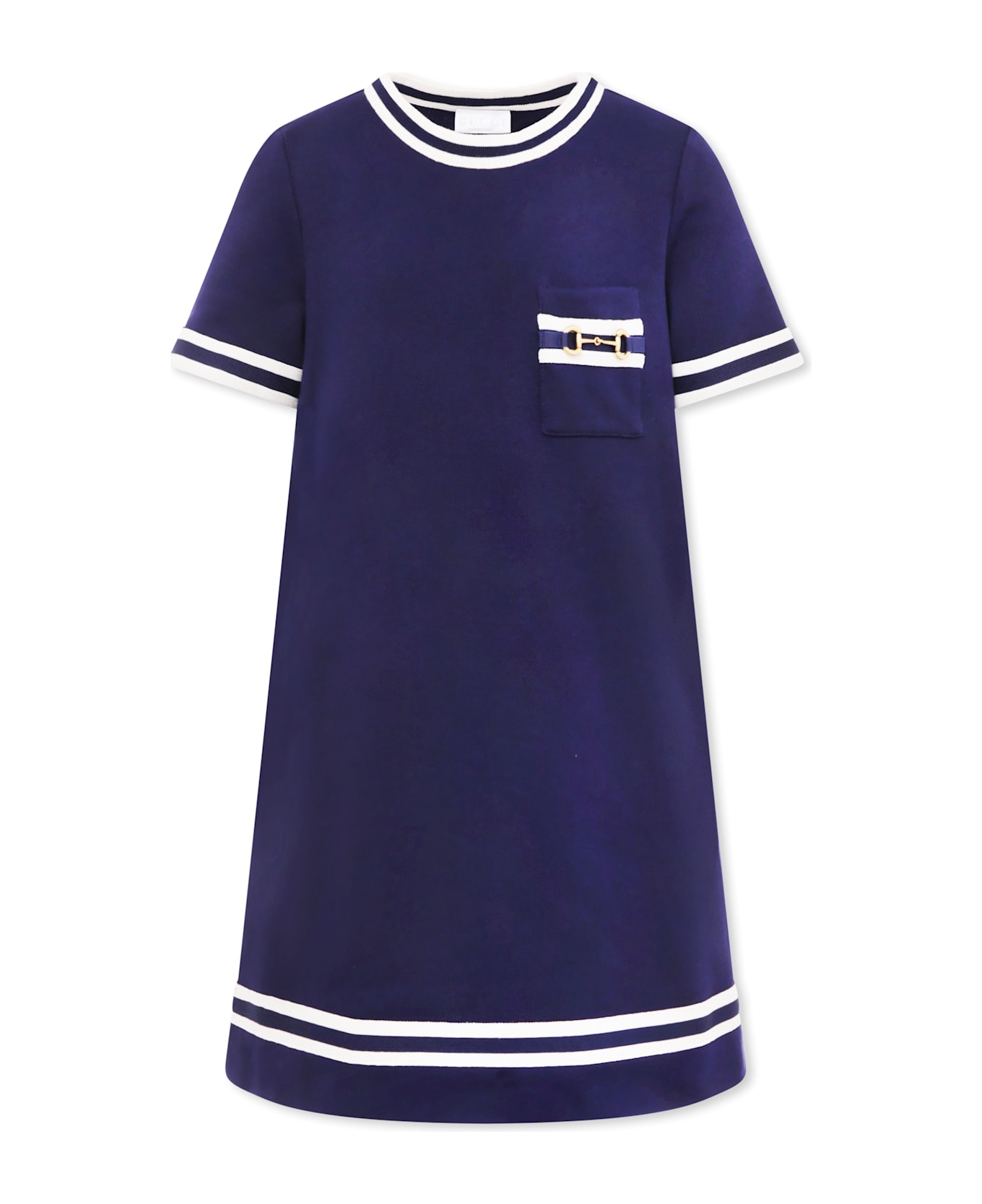 Gucci Blue Dress For Girl With Iconic Horsebit - Blue