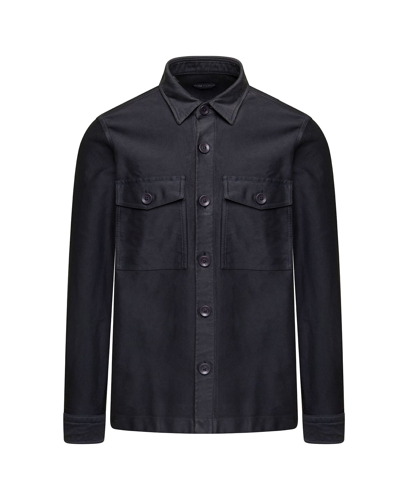 Tom Ford Grey Flannel Shirt With Classic Collar And Pockets On The Chest In Cotton Man - Grey