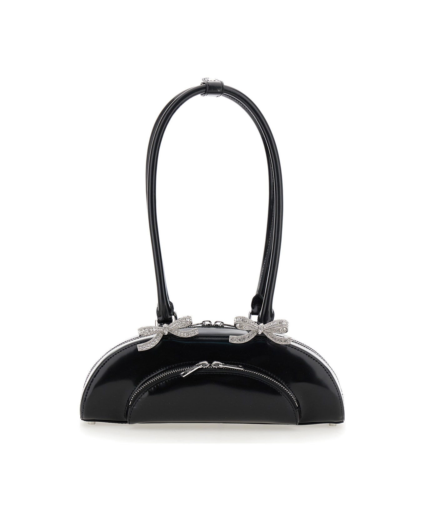 self-portrait Leather Curved Shoulder Bag - BLACK