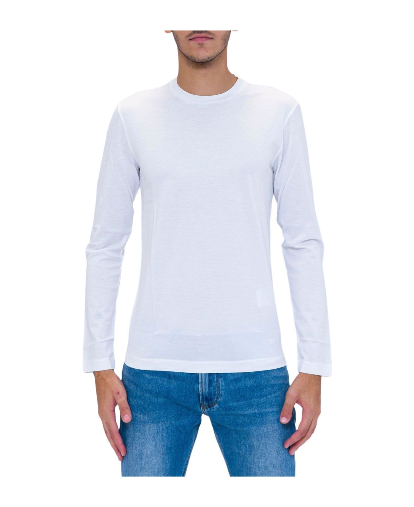 Emporio Armani Long-sleeved Crewneck Straight Hem Top - White