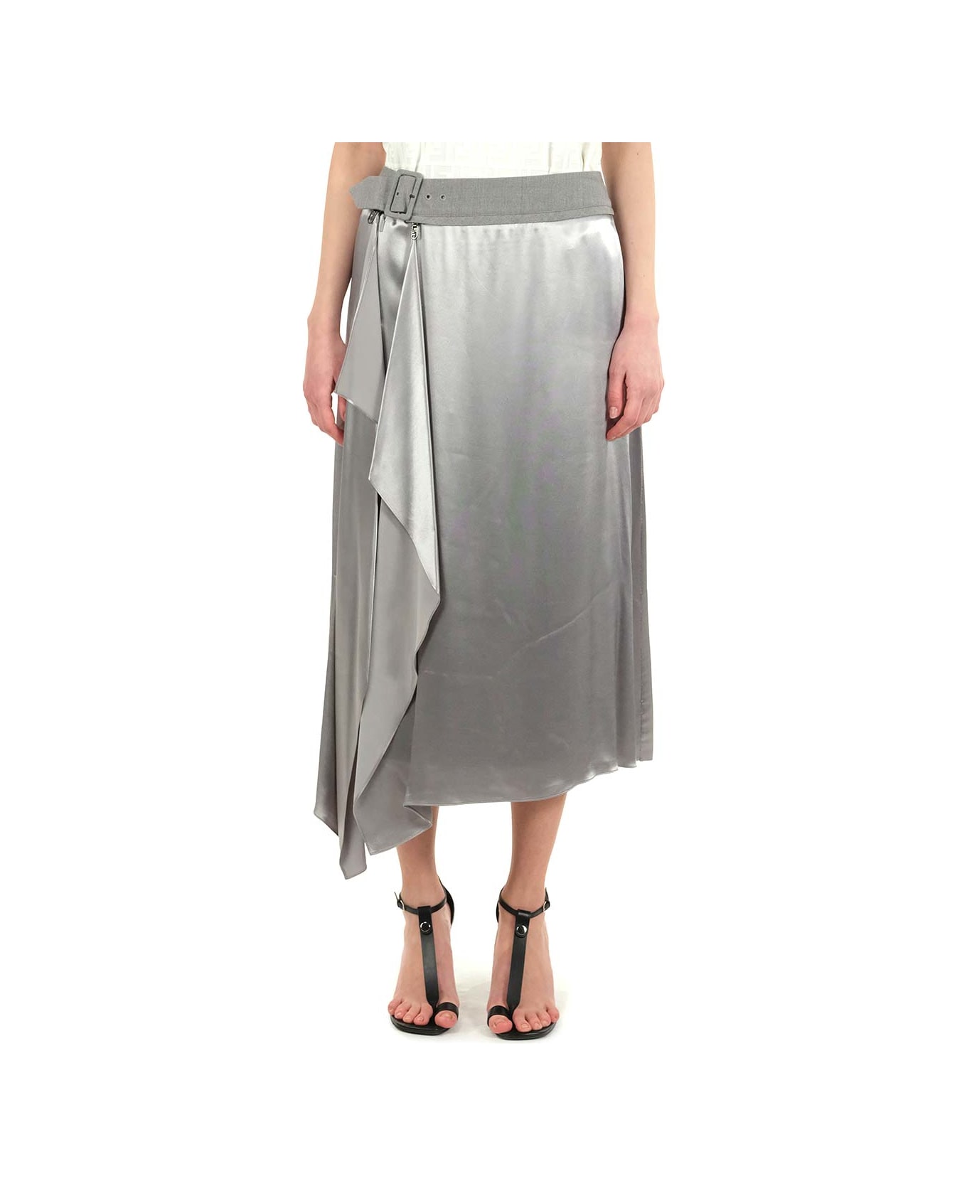 Fendi Viscose Satin Draped Skirt - Rtu Grey スカート
