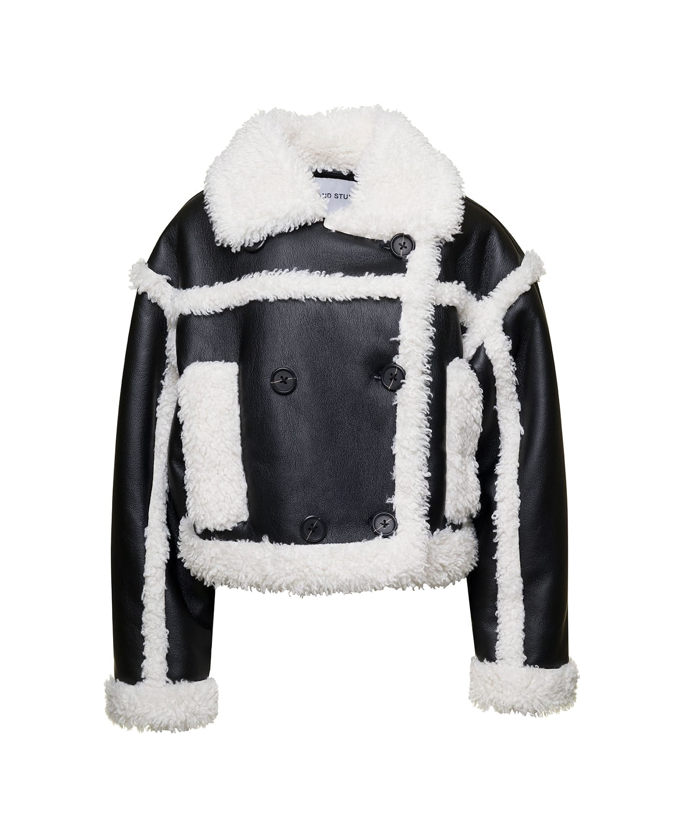 STAND STUDIO 'khristy' Black And White Shearling Jacket With Faux Fur Trims In Faux Leather Woman - BLACK