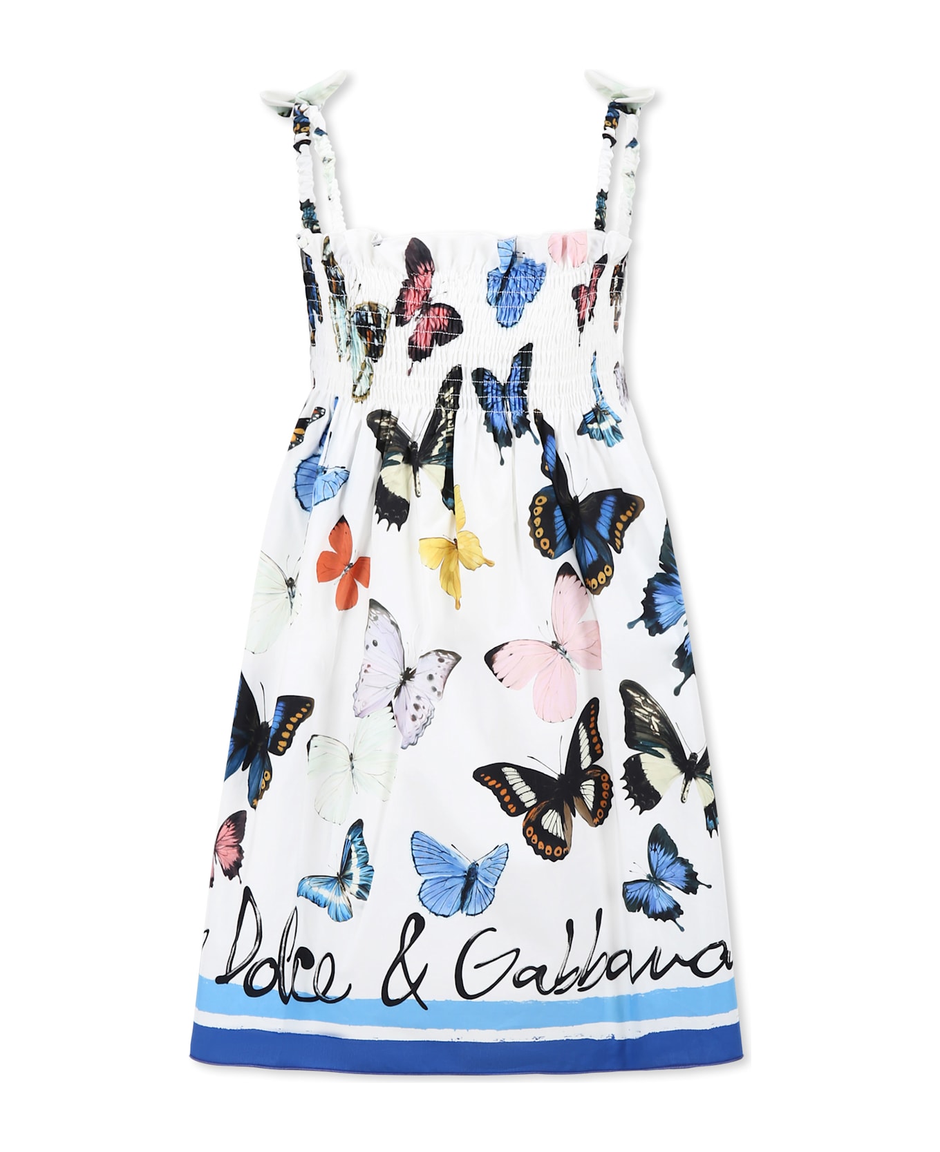 Dolce & Gabbana White Dress For Girl With Butterflies - White