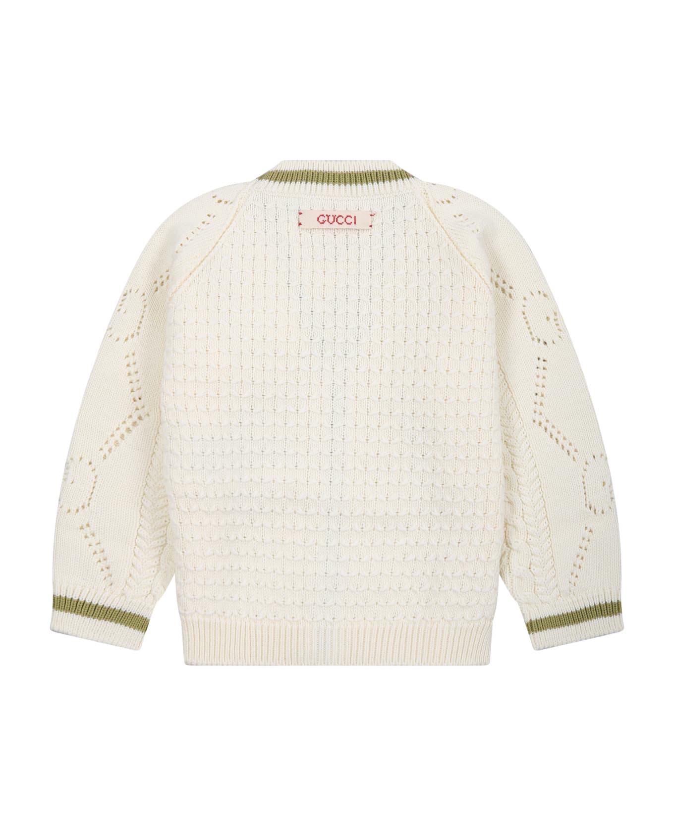 Gucci Ivory Cardigan For Bebies With Logo - White ニットウェア＆スウェットシャツ