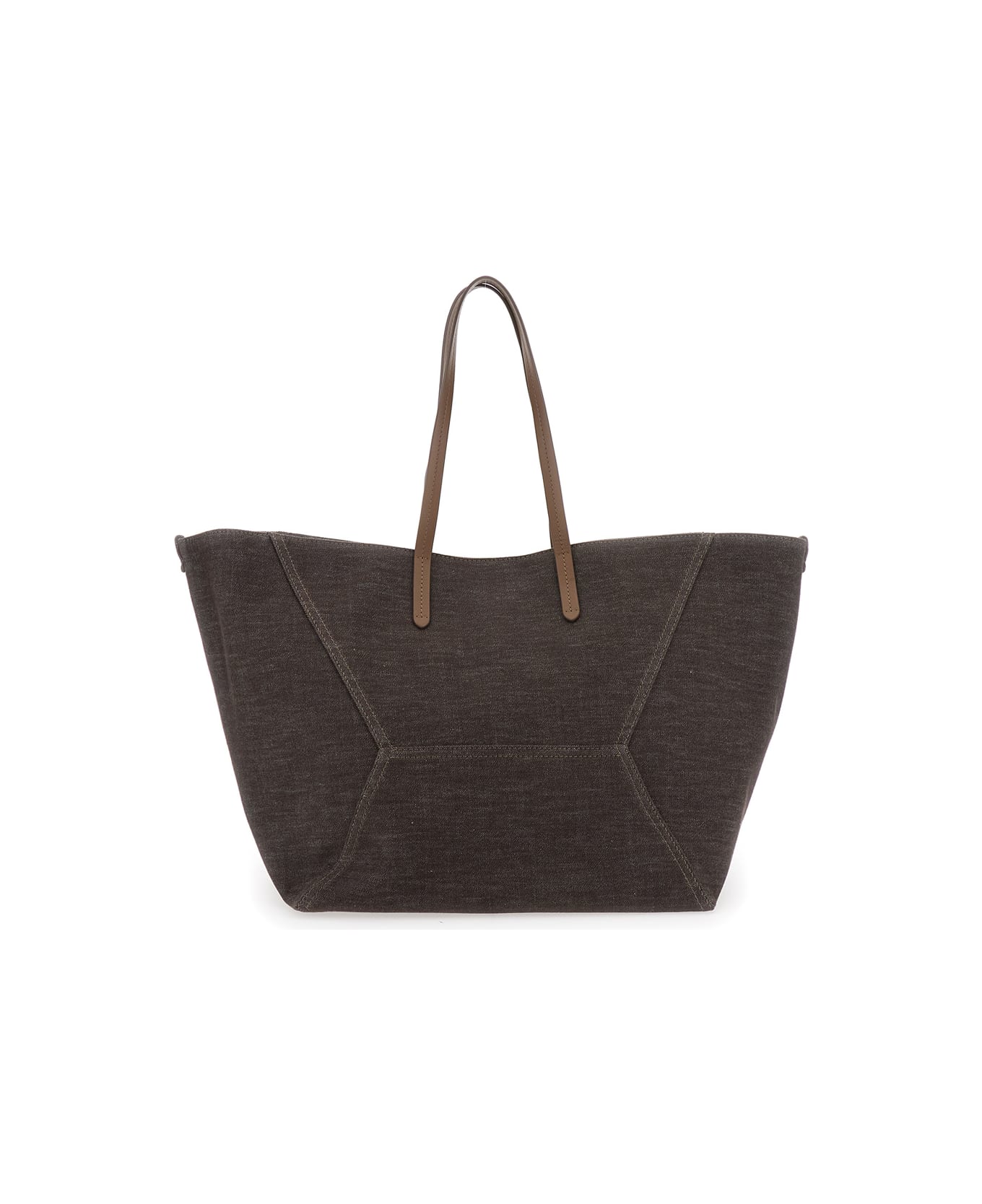 Brunello Cucinelli 
duo
 Brown Shoulder Bag With Two Flat Handles And Concealed Magnetic Closure In Cotton Woman - Brown