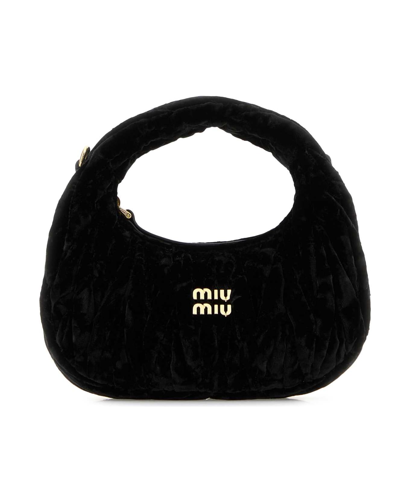 Miu Miu Black Velvet Mini Wander Handbag - NERO