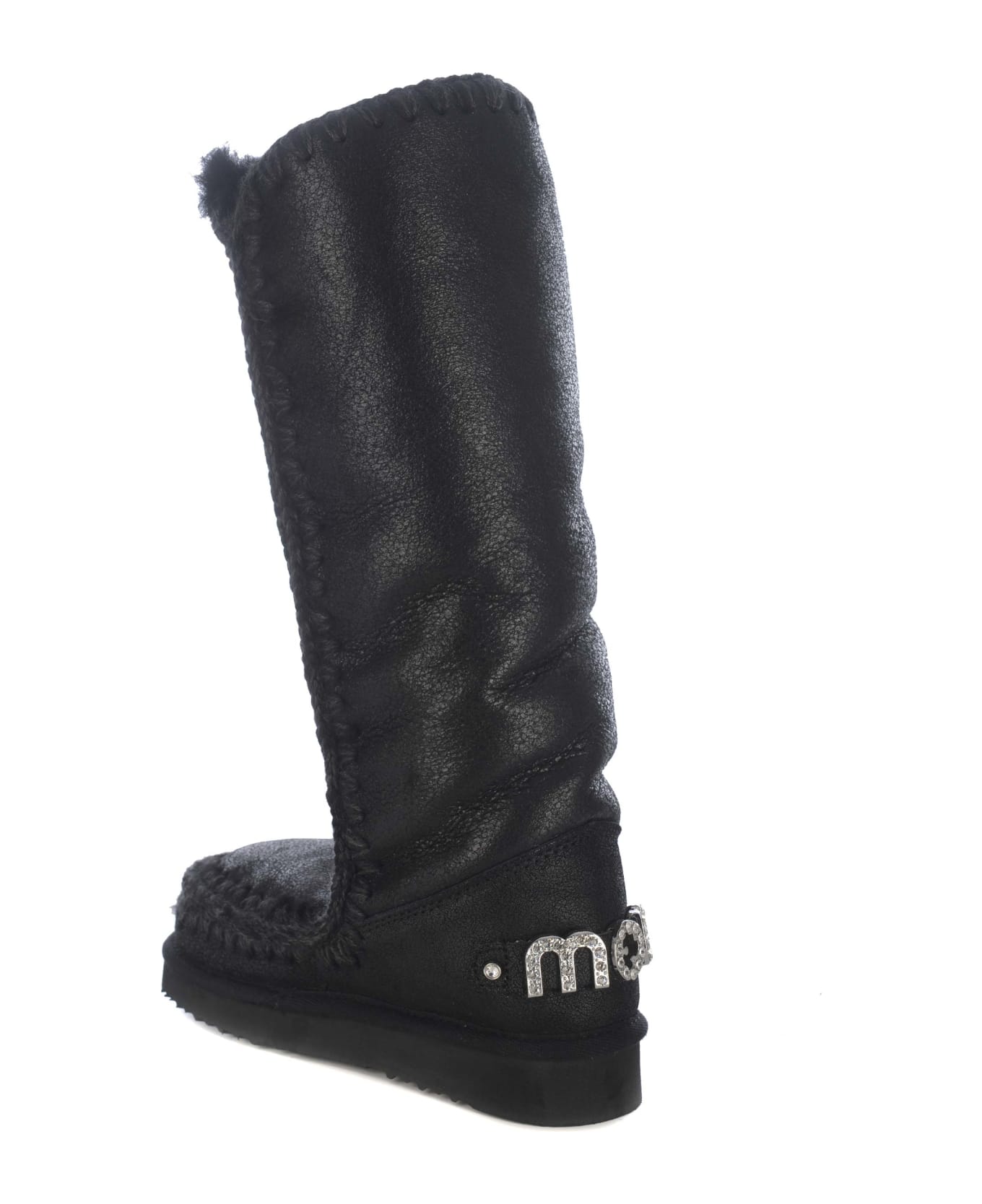 Mou Boots "eskimo40 Rhinestones" Made Of Leather - Black