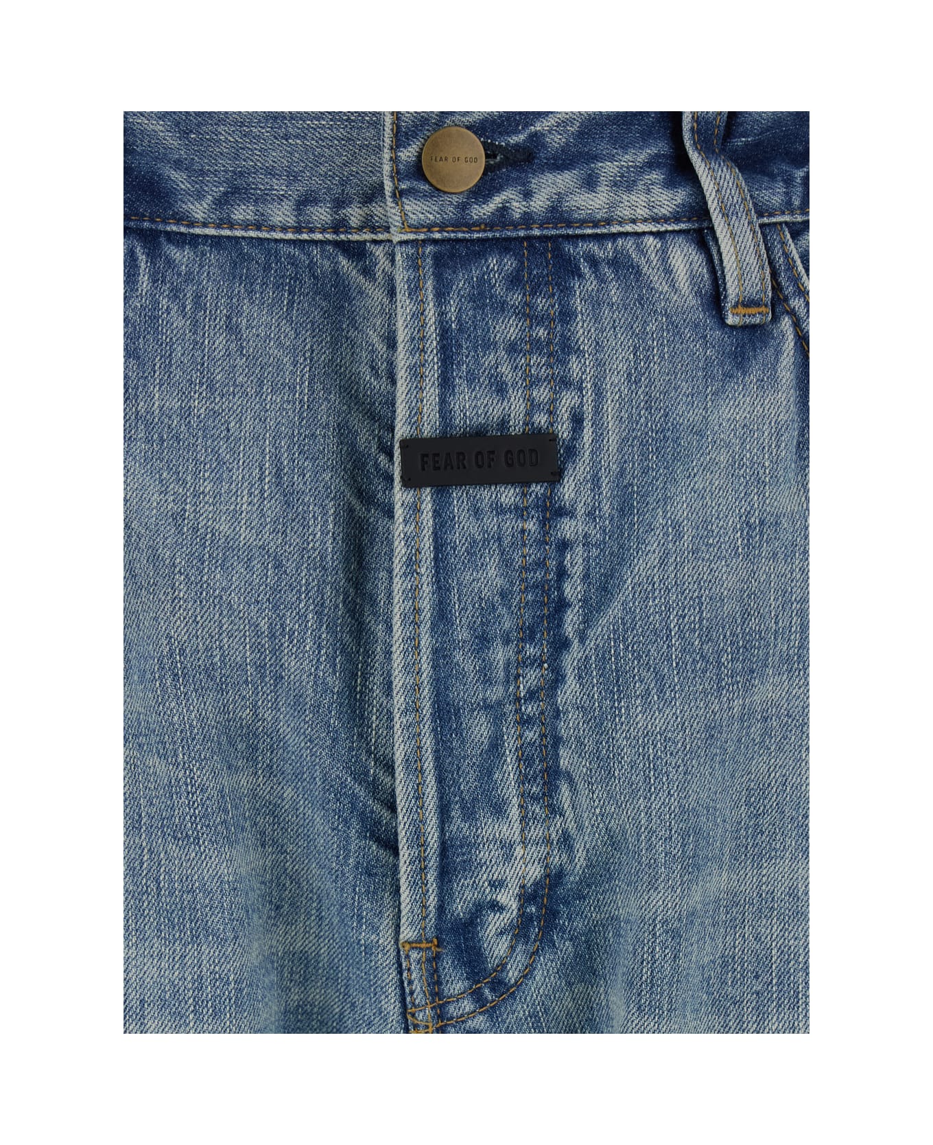 Fear of God Blue Five-pocket Jeans With Front Logo Patch In Denim Man - Blu