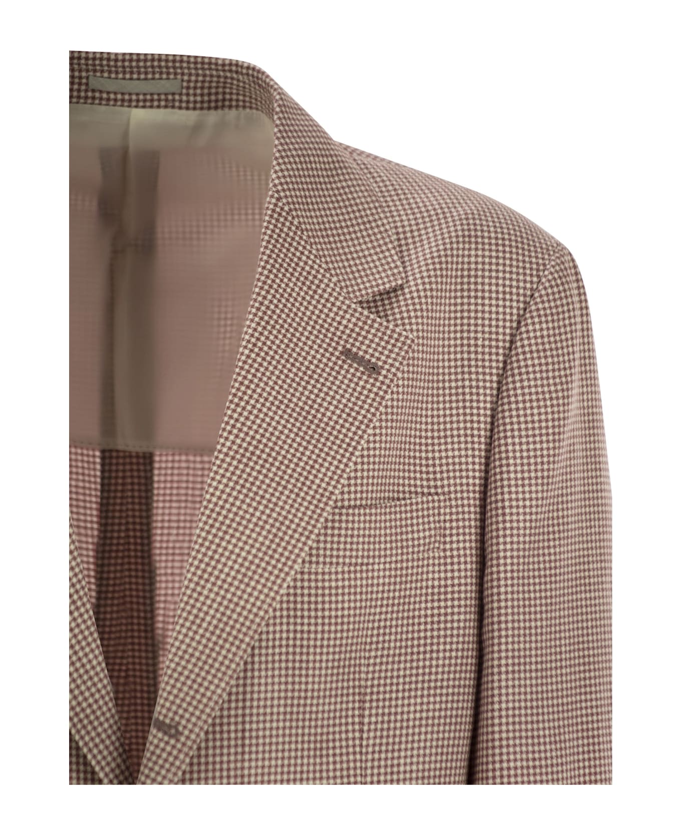 Brunello Cucinelli Houndstooth Wool, Linen And Silk Deconstructed Jacket - Red
