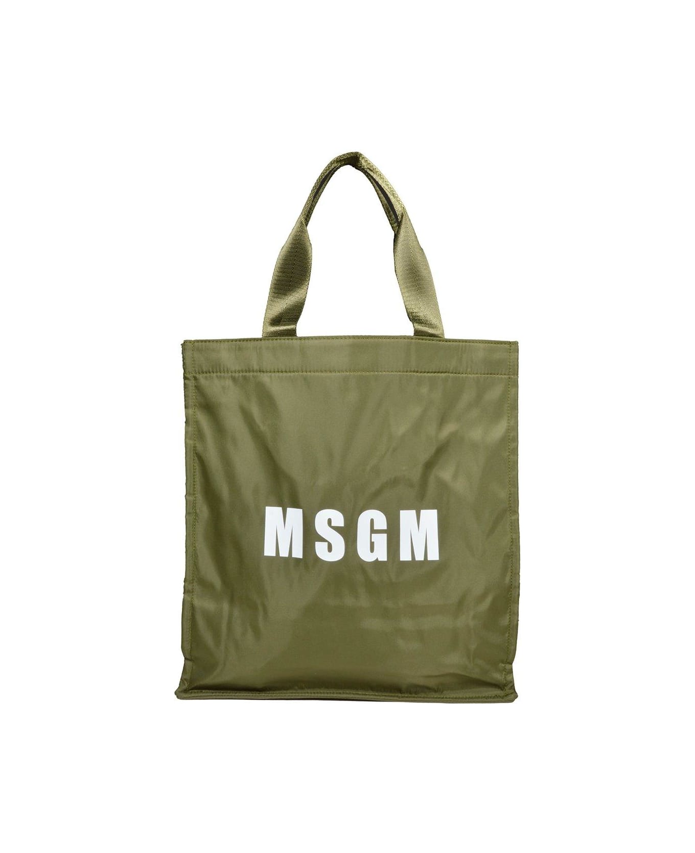 MSGM Logo Printed Top Handle Bag - Verde militare トートバッグ