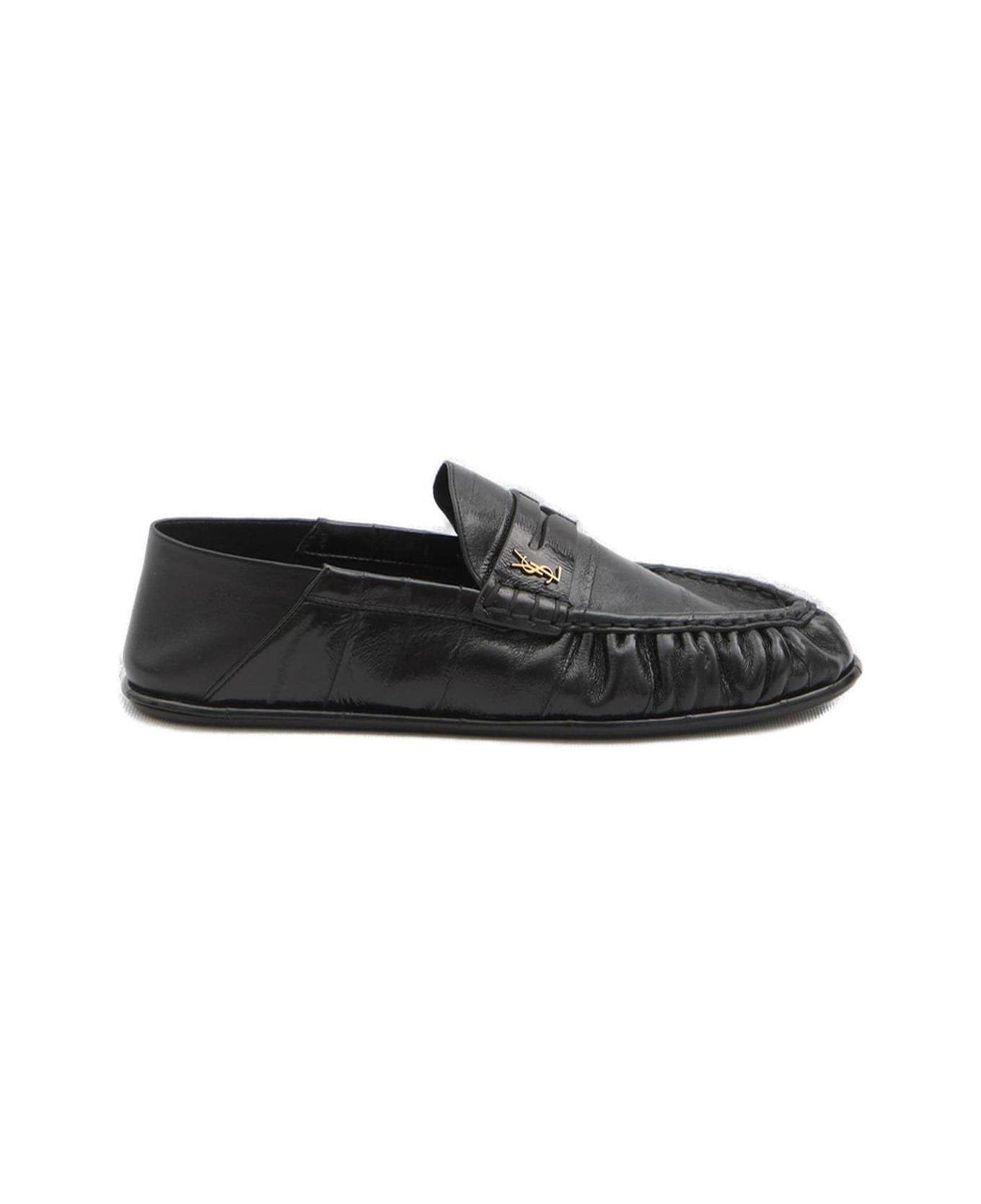 Saint Laurent Logo Plaque Slip-on Loafers - BLACK