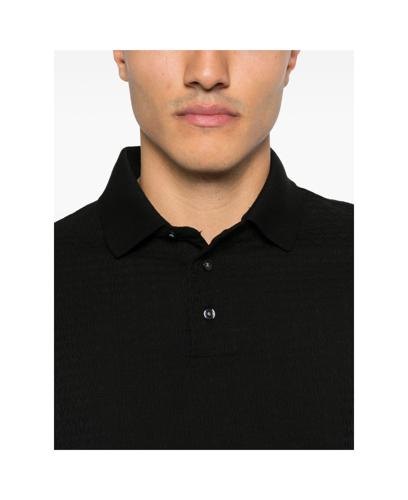 Emporio Armani Logo Cotton Polo Shirt - Black