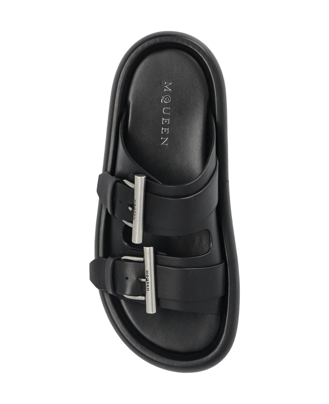 Alexander McQueen Double Buckle Slip-on Slides - Black/silver