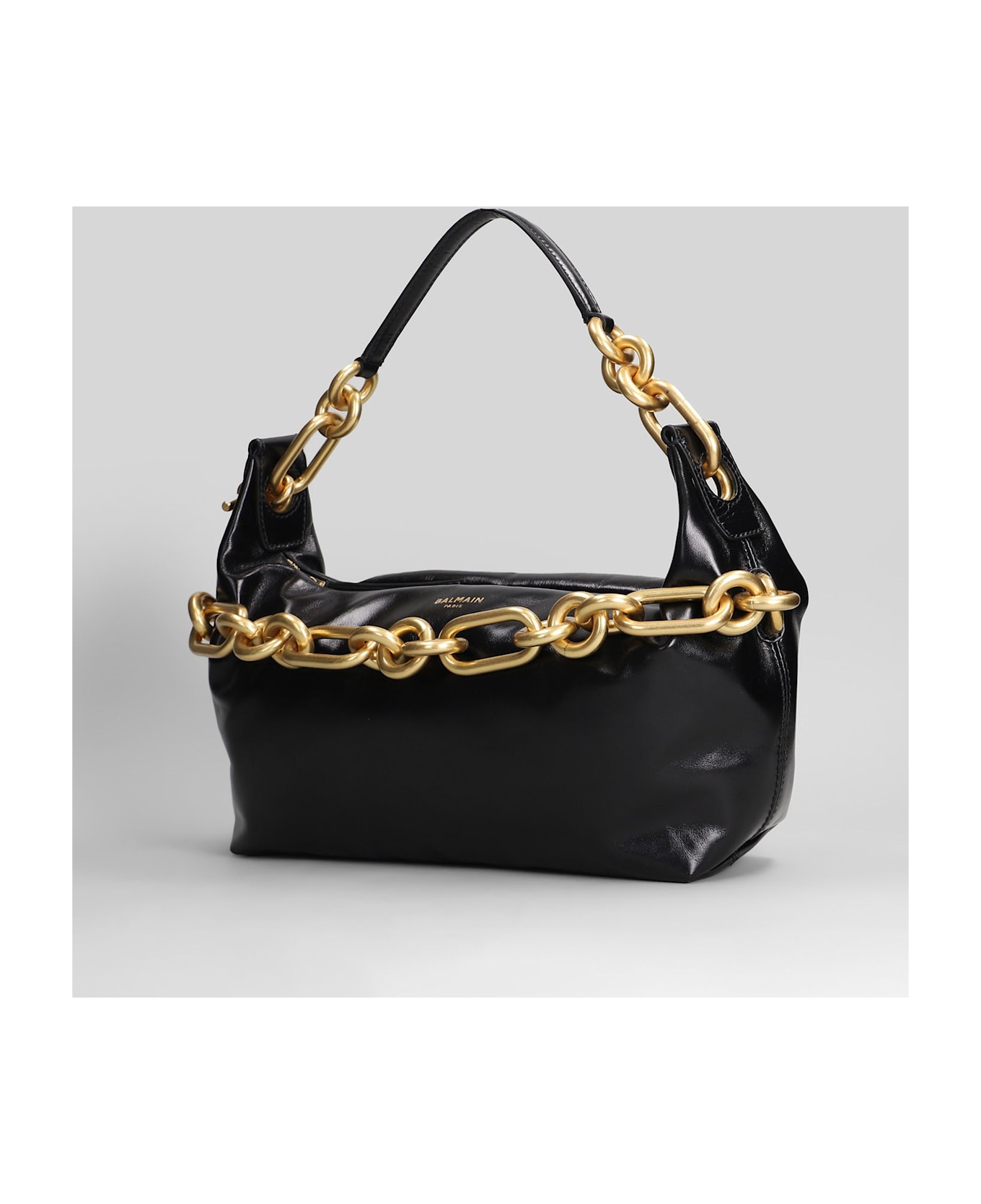 Balmain Sync Medium Shoulder Bag In Black Leather - black