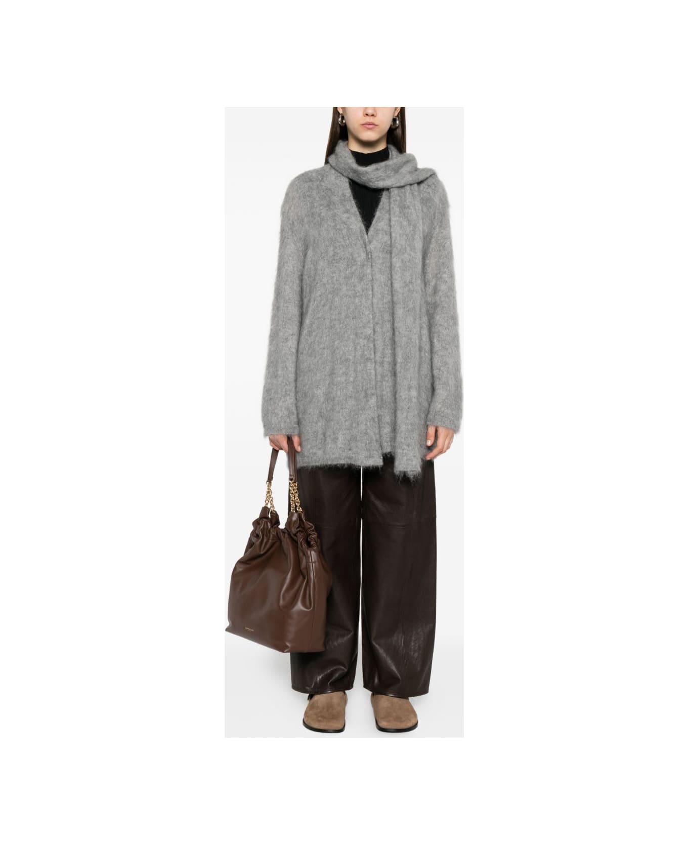 Forte_Forte Wool Scarfed Cardigan - Grey