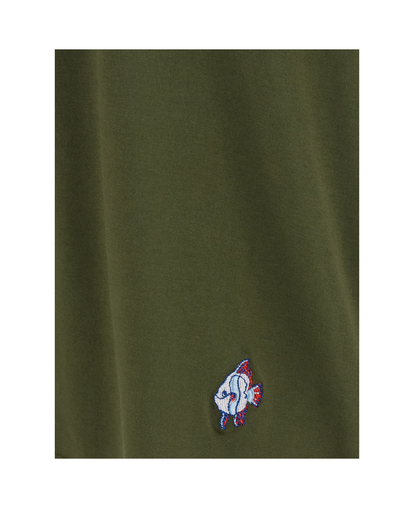 Bottega Veneta Green Crewneck T-shirt With Embroidered Fish In Cotton Man - Green