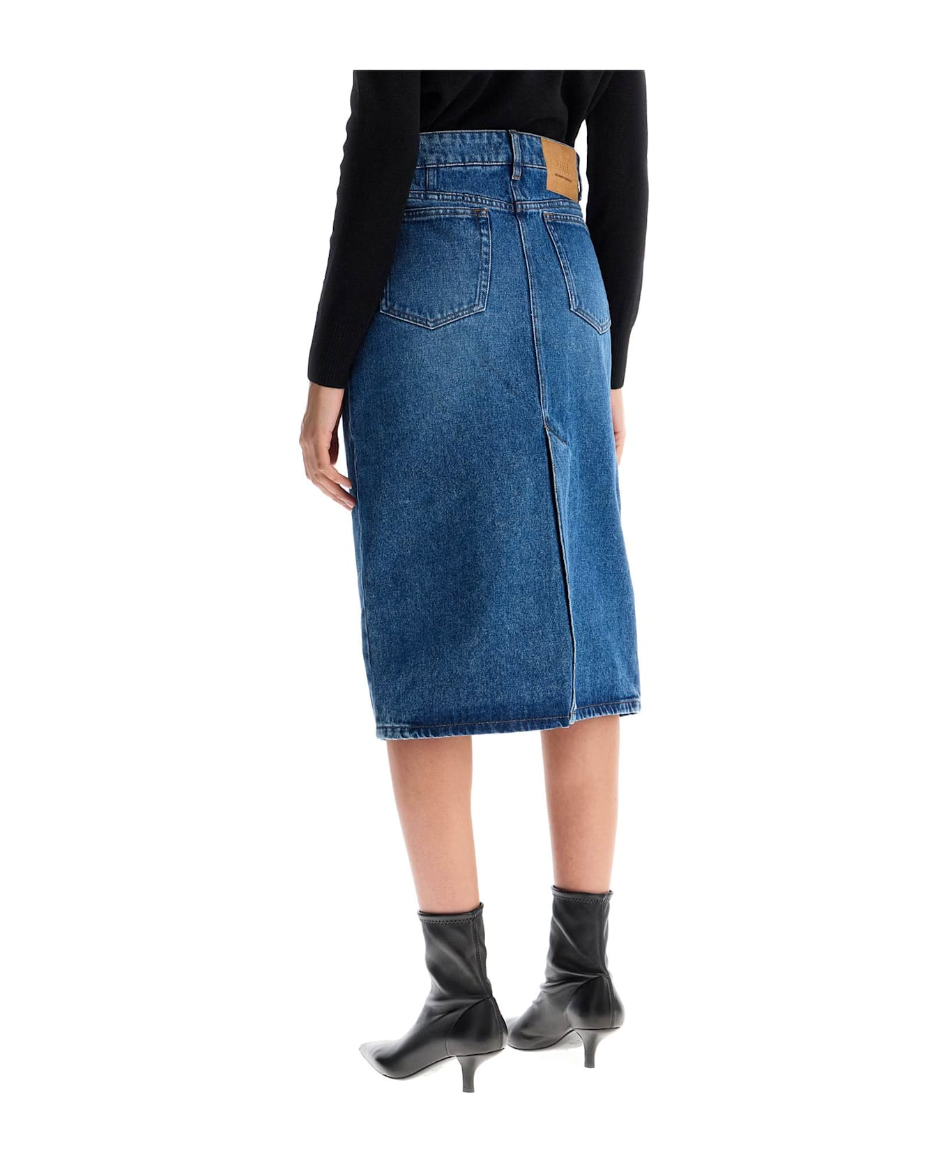 Ami Alexandre Mattiussi Denim Midi Skirt In Seven - BLEU USED (Blue)