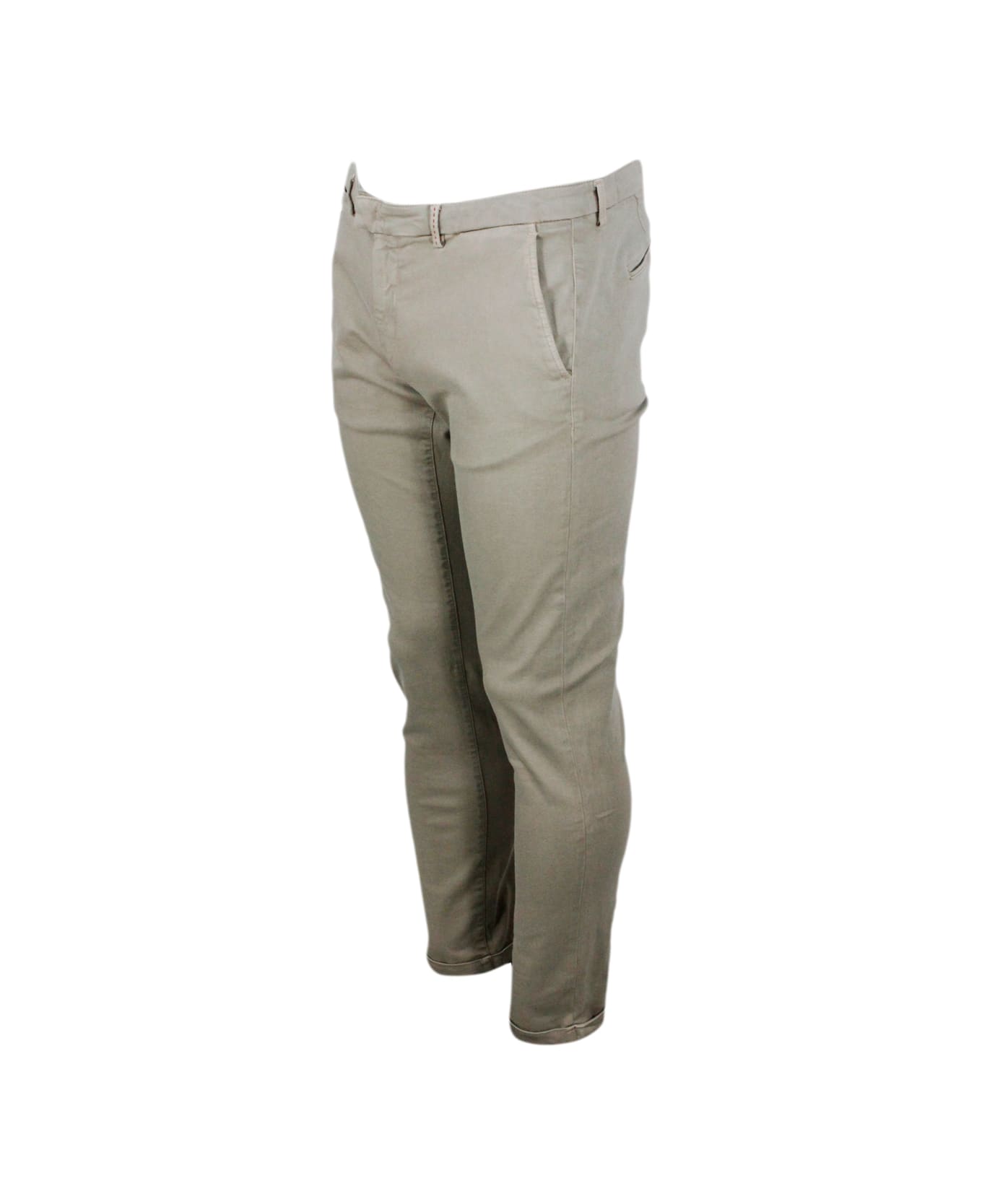 Sartoria Tramarossa Luis Trousers With Chino Pockets In Stretch Elastic Cotton With Tone-on-tone Sartorial Stitching And Leather Label Zip Closure - Sand Beige