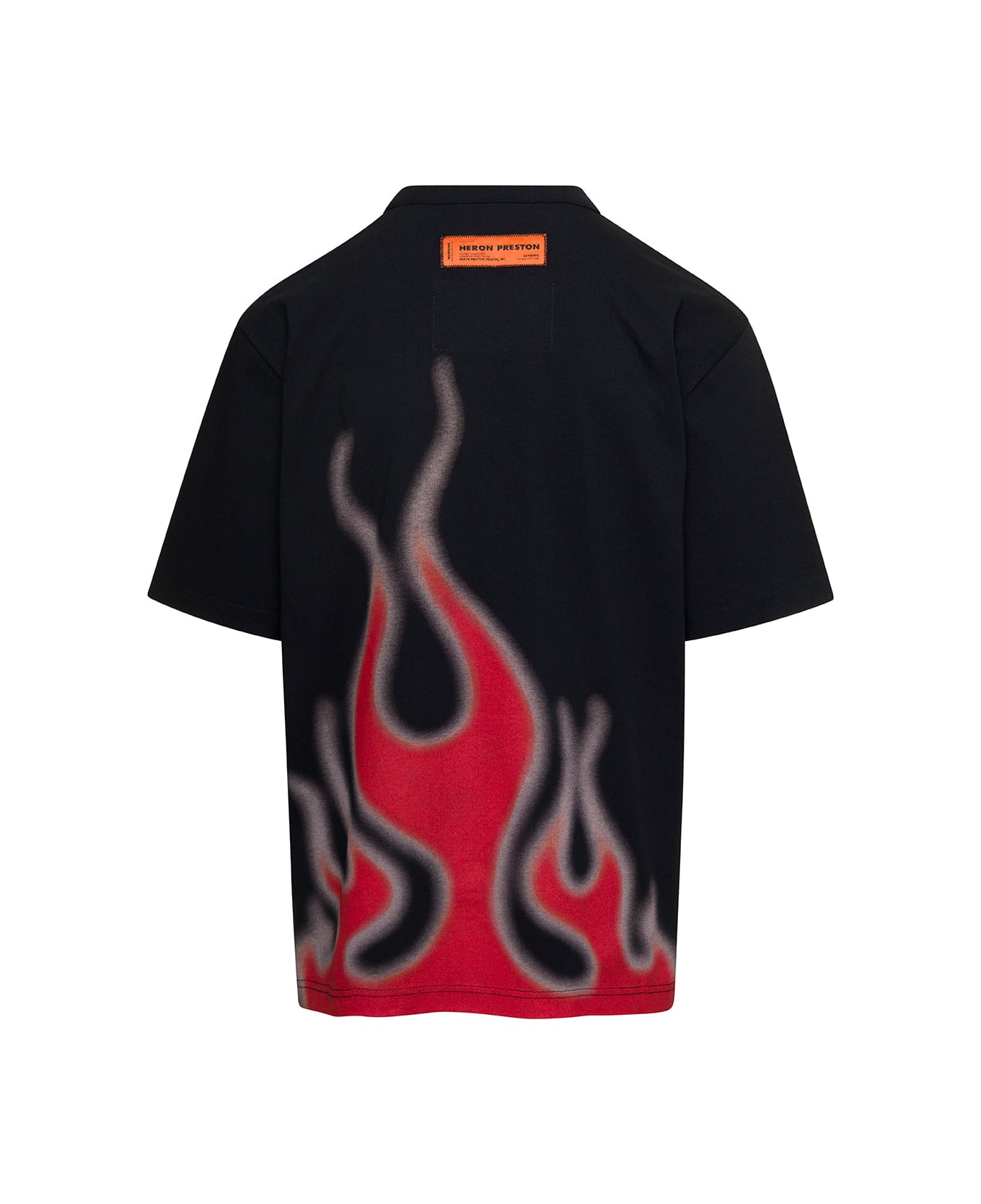 HERON PRESTON Black Crewneck T-shirt With Logo And Flame Print In Cotton Man - Black