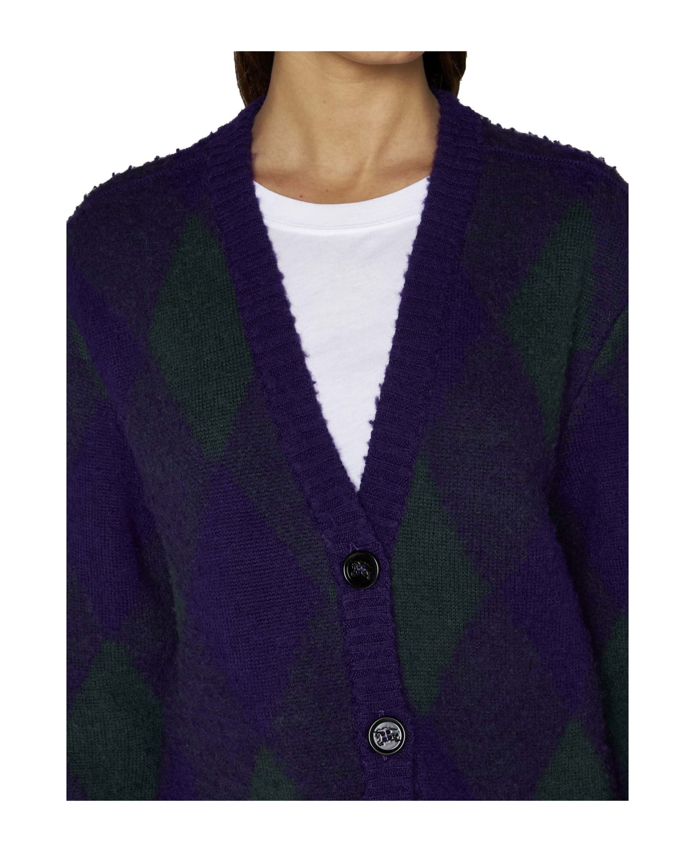 Burberry Purple Cardigan With Argyle Motif In Wool Woman - ROYAL IP PATTERN