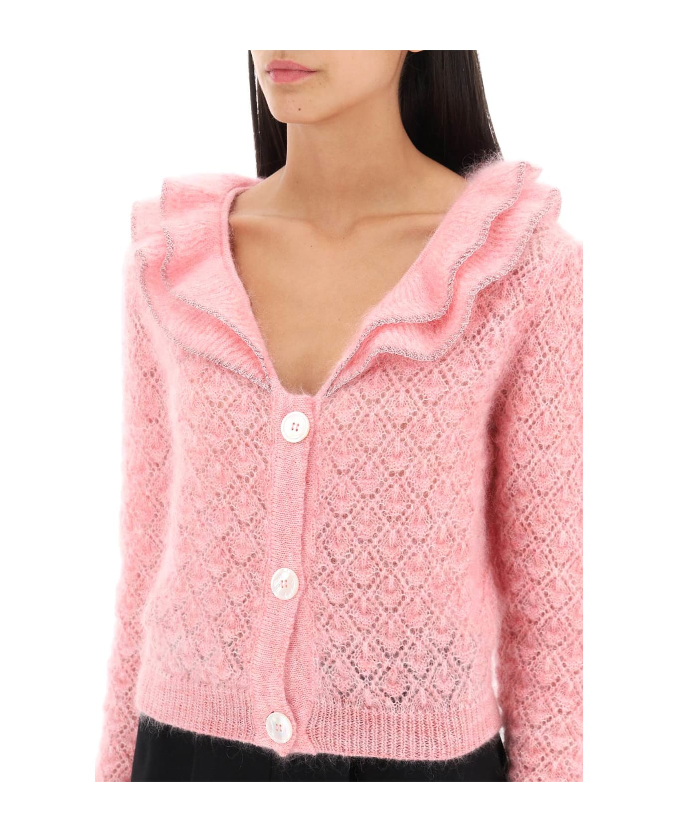 Alessandra Rich Cropped Cardigan With Frills - Pink