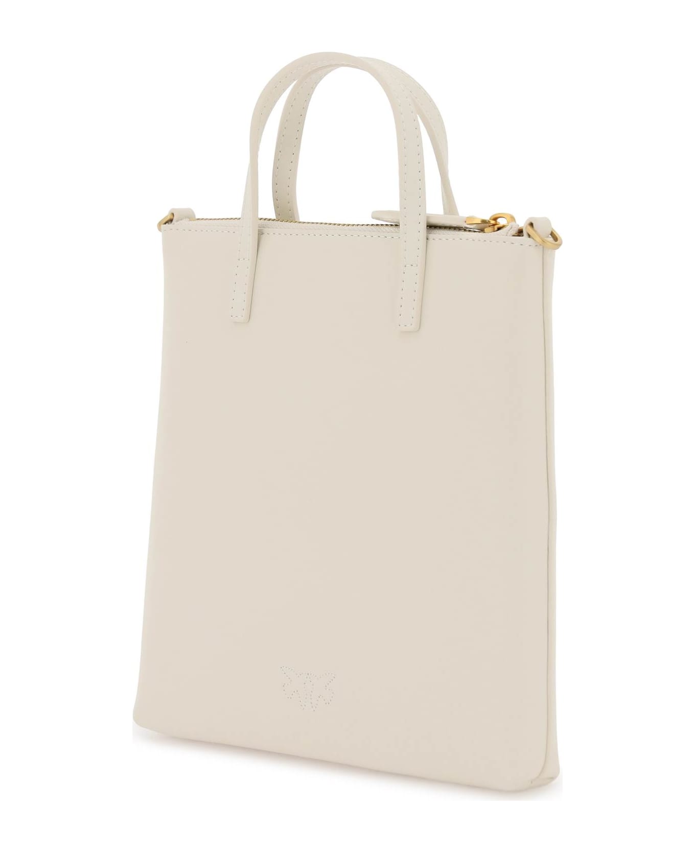 Pinko Leather Mini Tote Bag - BIANCO SETA ANTIQUE GOLD (White)