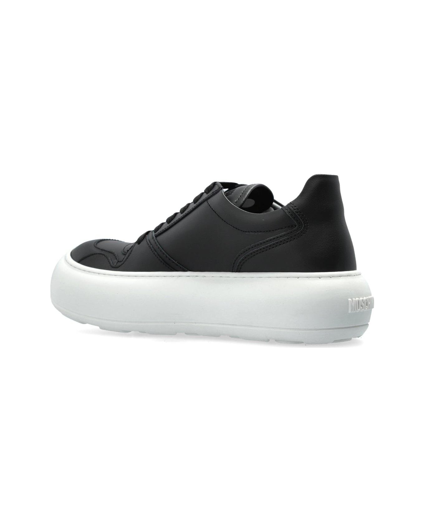 Moschino Round Toe Lace-up Sneakers - BLACK