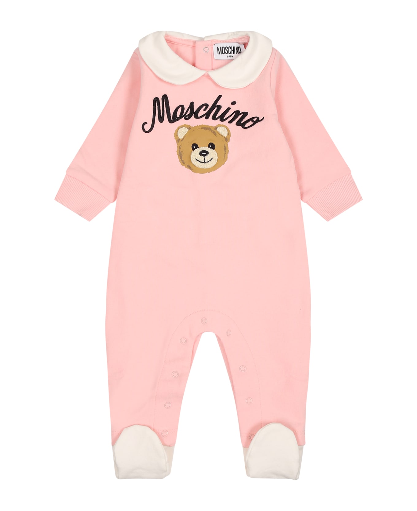 Moschino Pink Babygrow For Baby Girl With Teddy Bear And Logo - Pink