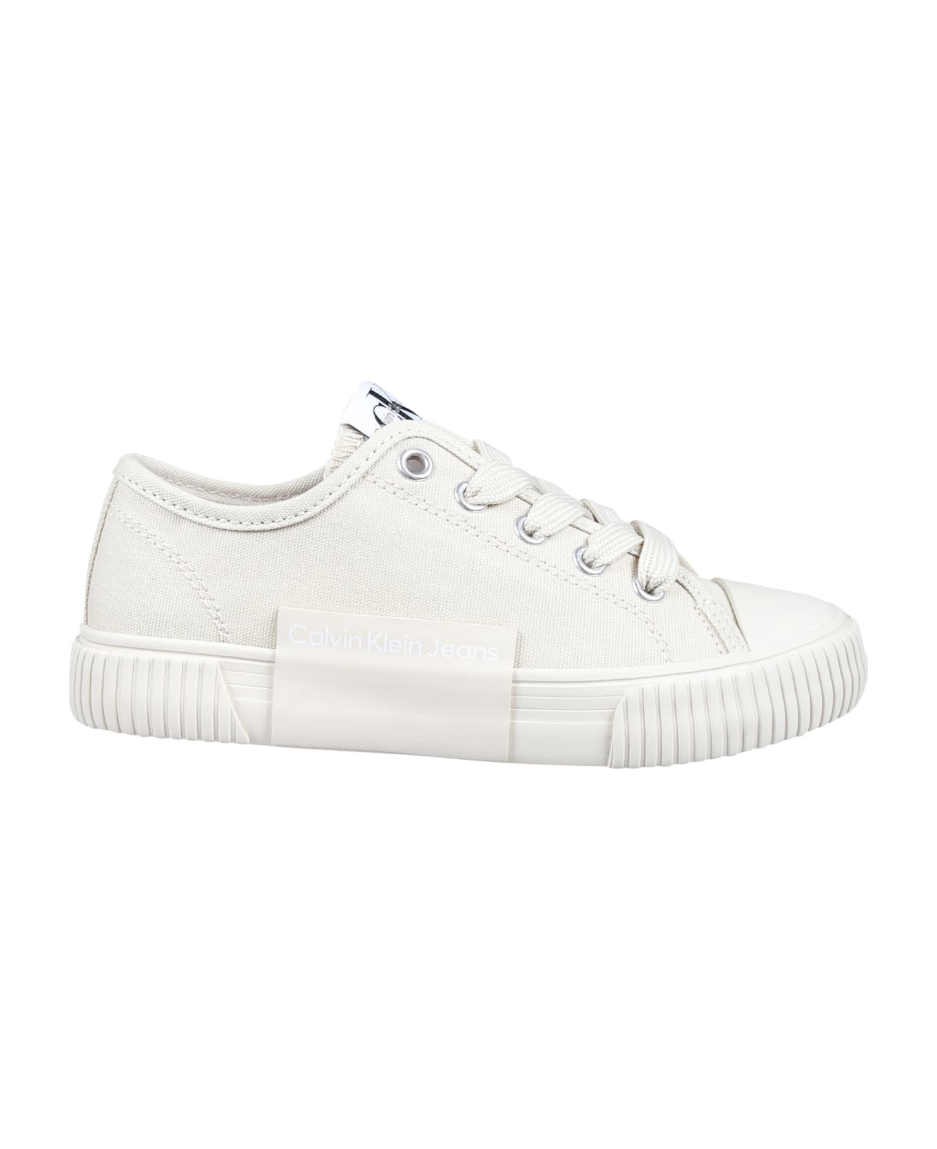 Calvin Klein Ivory Sneakers For Kids With Logo - Ivory