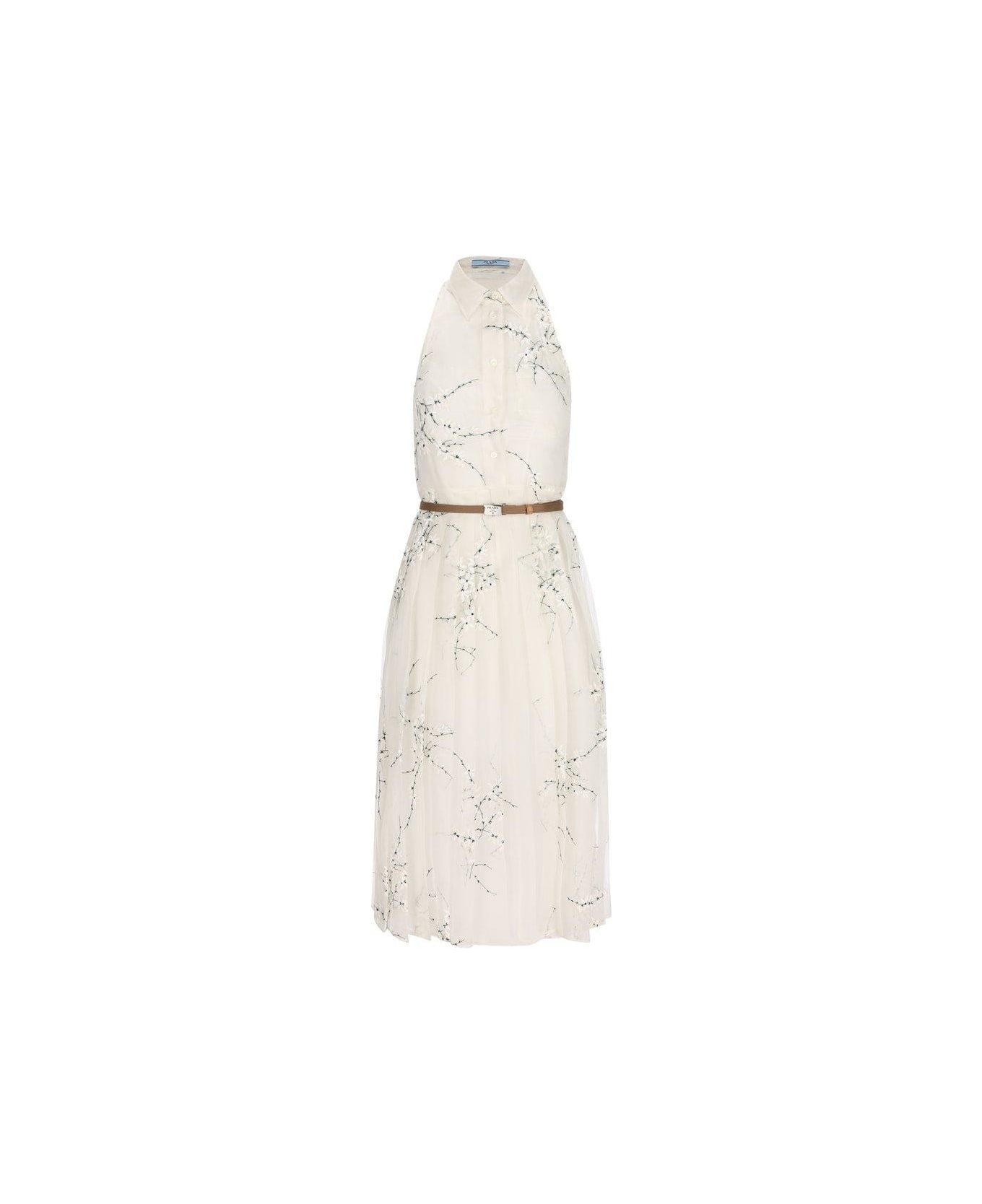 Prada Sleeveless Belted Midi Shirt Dress - Bianco