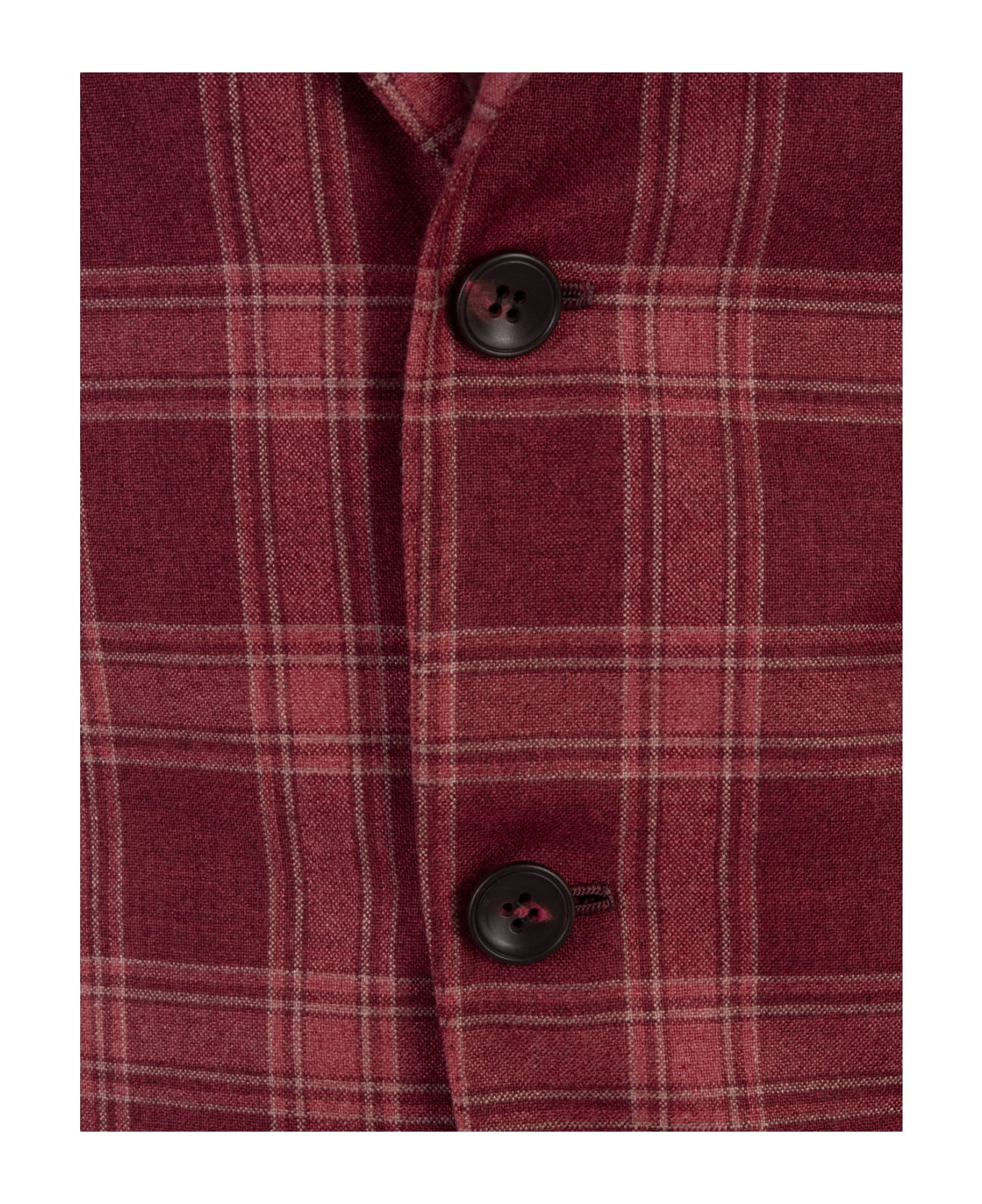 Kiton Red Check Wool Classic Blazer - Red