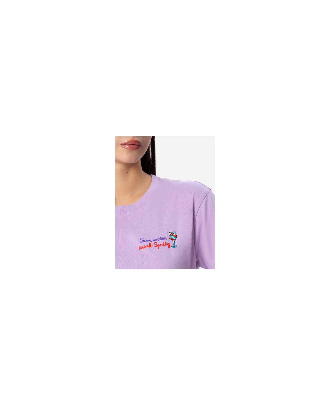 MC2 Saint Barth Woman Cotton Jersey Crewneck T-shirt Emilie With Save Water Drink Spritz Embroidery - PINK