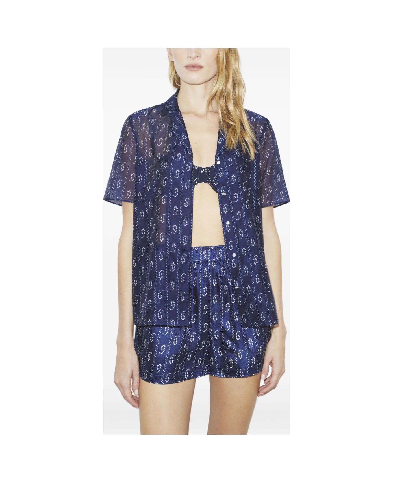 Tory Burch Printed Silk Blend Shorts - Blue