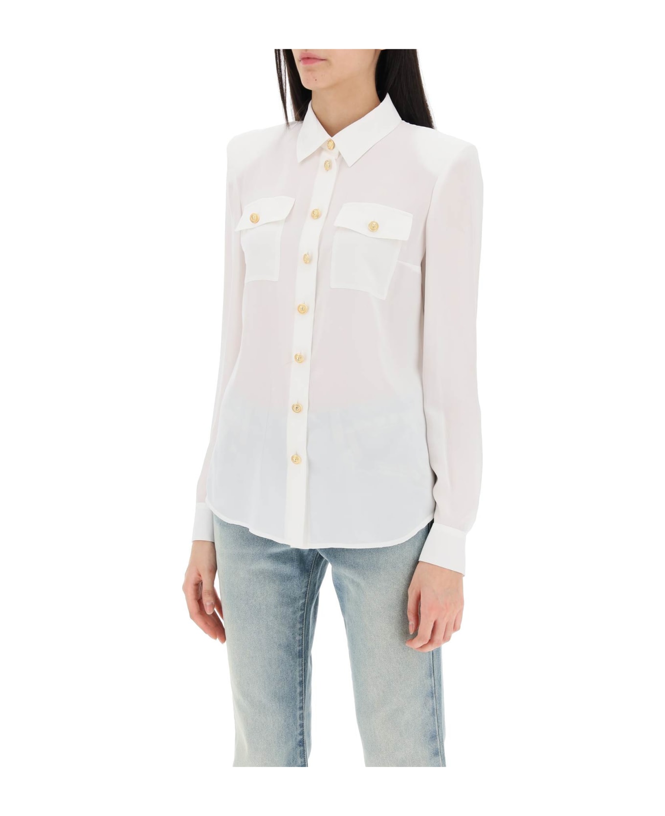 Balmain Silk Shirt With Padded Shoulders - Ofa Blanc