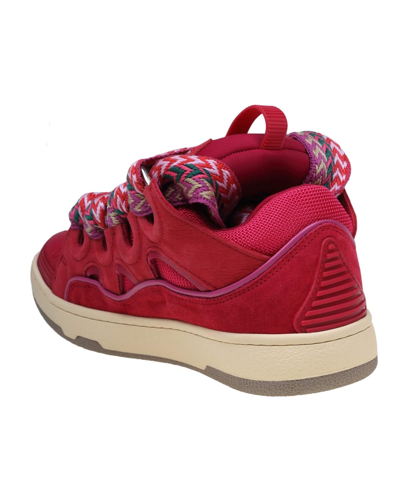 Lanvin Curb Sneakers In Suede And Watermelon Color Fabric - Watermelon
