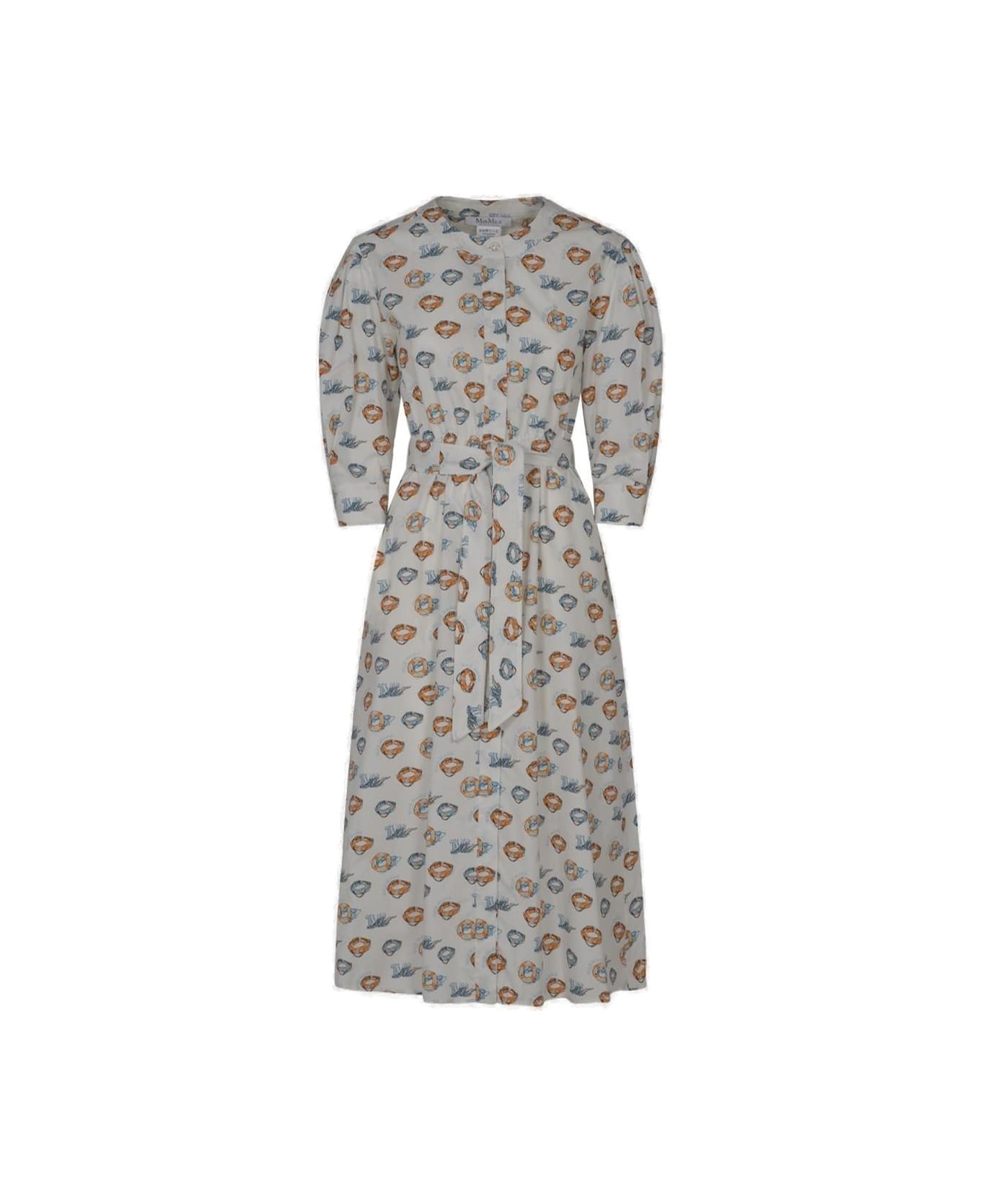 Max Mara All-over Patterned Long-sleeved Dress - Pergamena Pesca