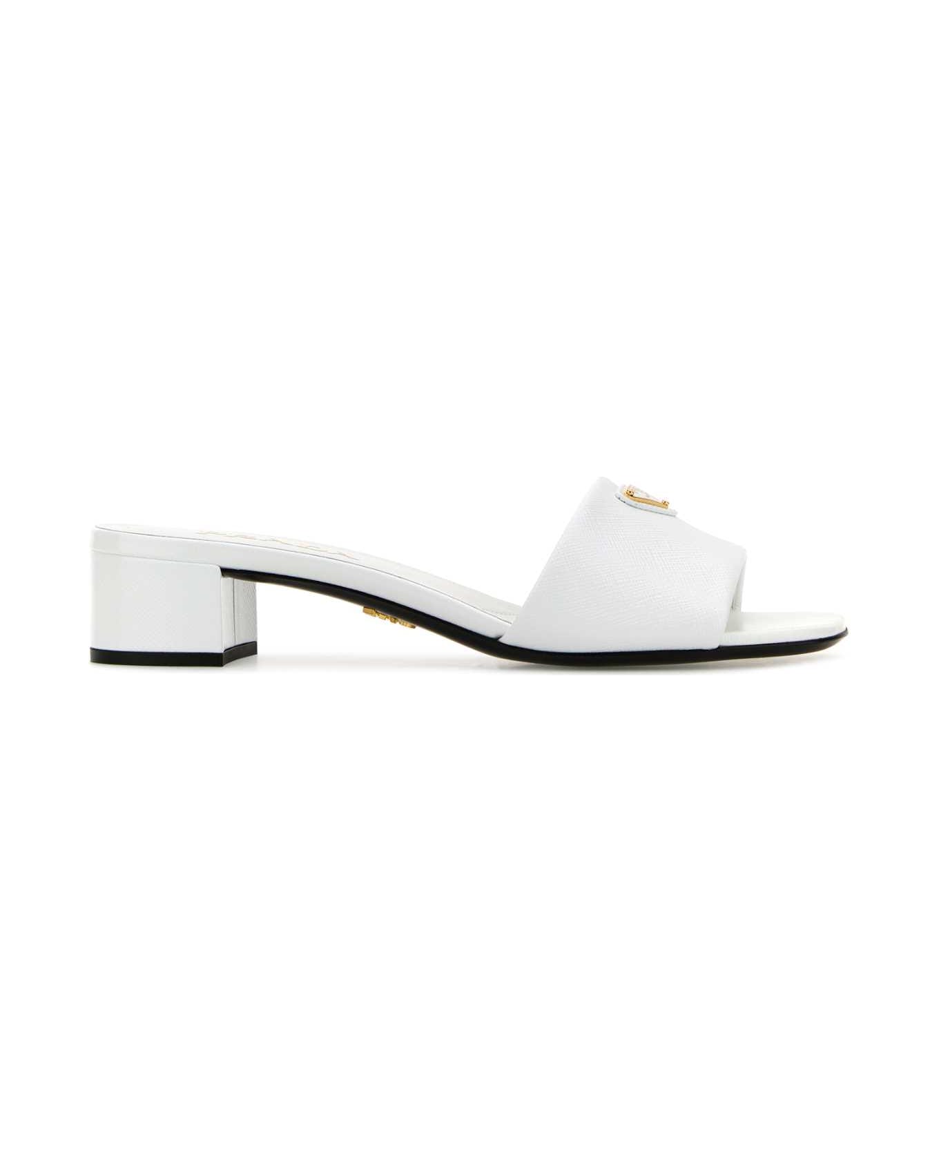 Prada White Leather Mules - BIANCO