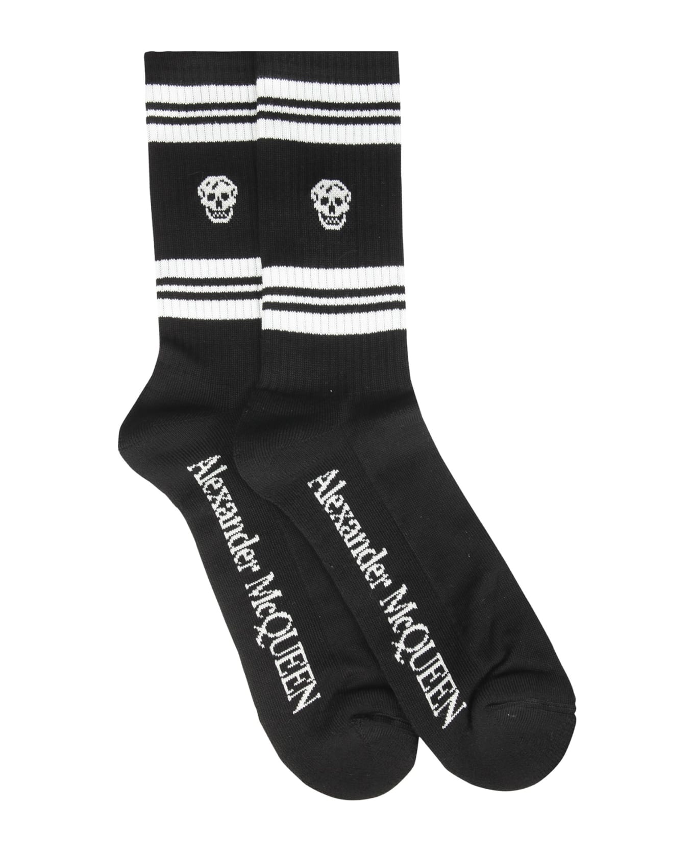Alexander McQueen Stripe Skull Sport Socks - Black Ivory 靴下