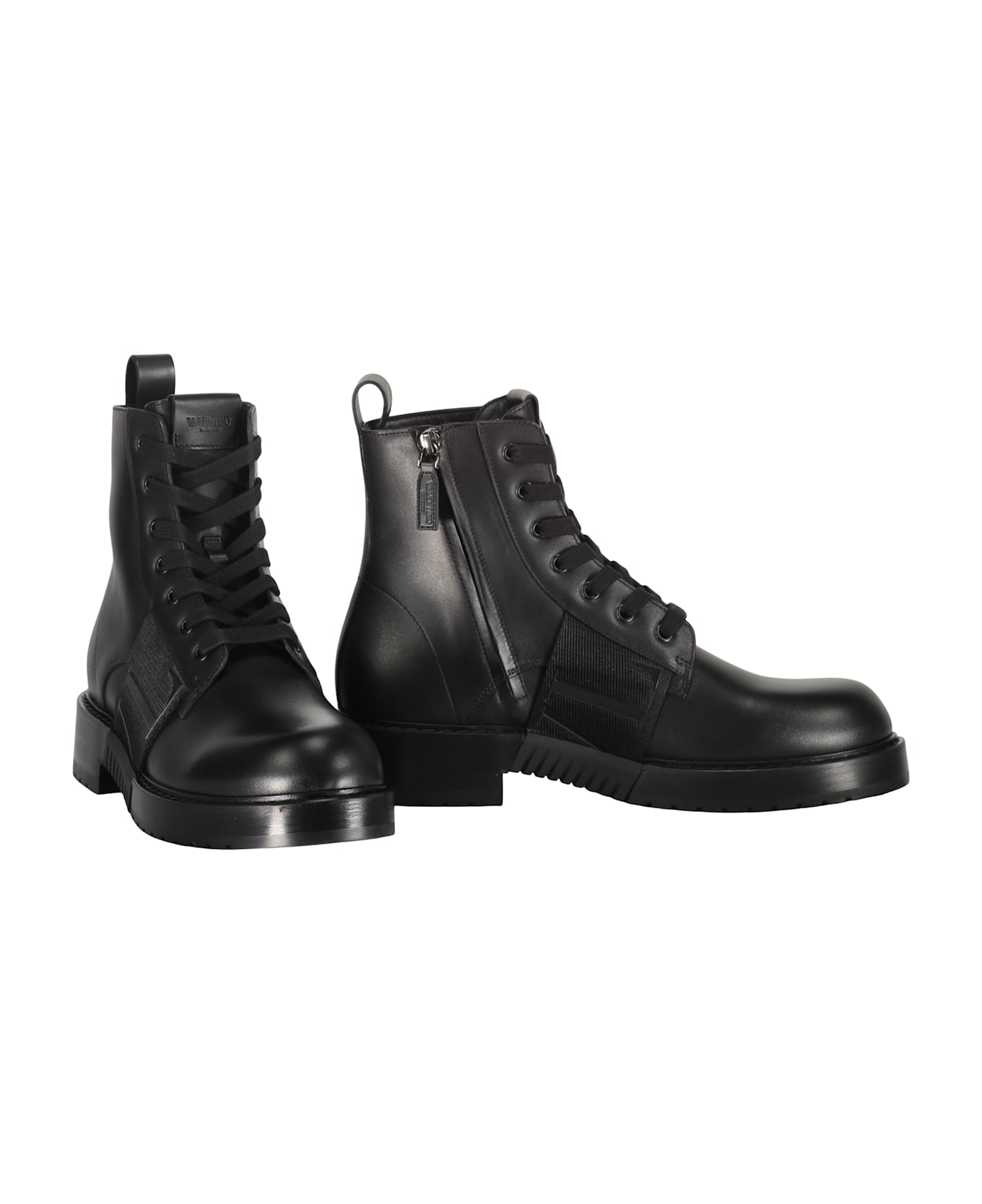 Valentino Garavani Leather Lace-up Boots - black