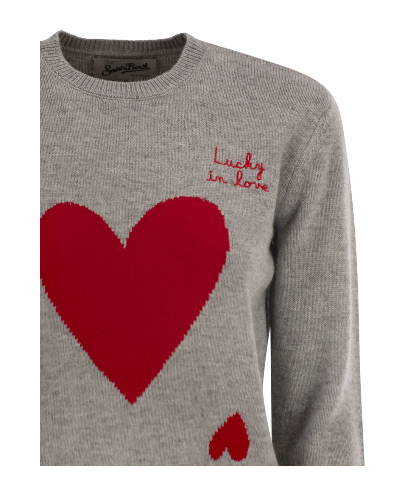 MC2 Saint Barth Wool And Alpaca Blend Jumper With Lucky In Love Embroidery - Grey